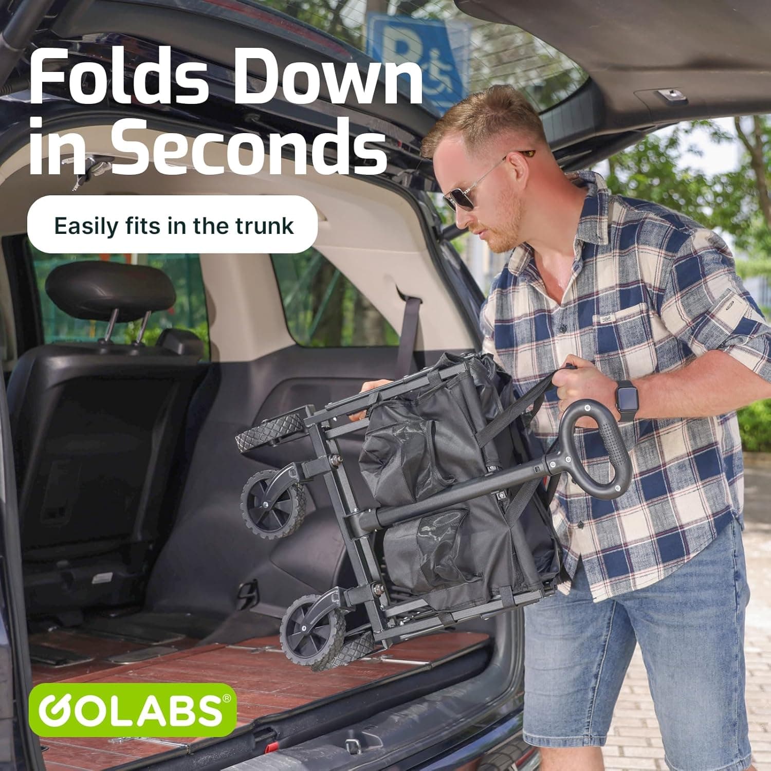 Golabs Collapsible Wagon Cart Max 350lb Load & Expandable Storage 100L, Double Bearing Design for Flexible Steering, Foldable Heavy Duty Garden Cart with 2 Cup Holders for Groceries, Garden & Camping Black - Image 7