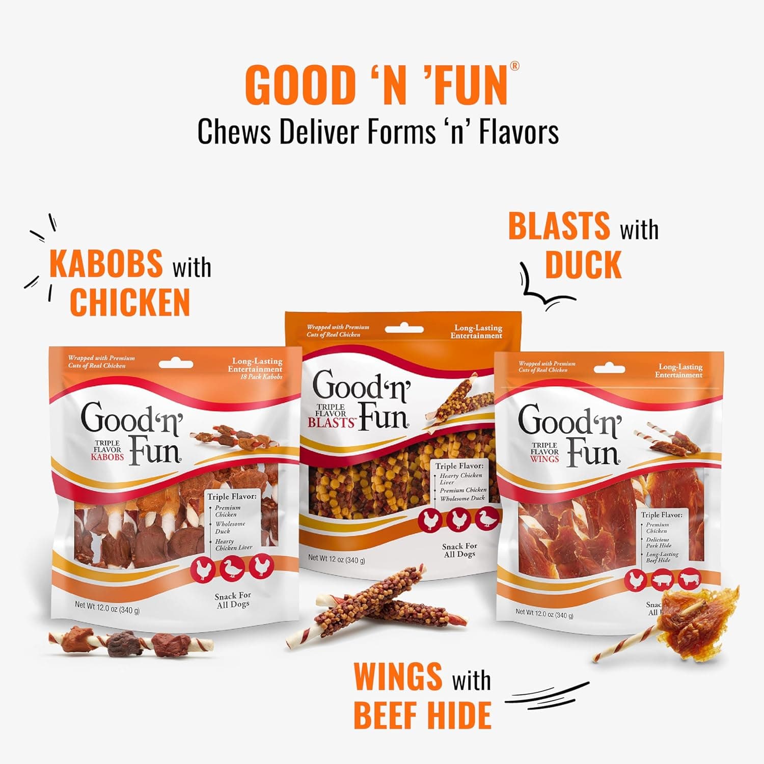 Good ‘n’ Fun Triple Flavor Kabobs Chews for All Dogs, 24 Ounces, Treat Your Dog to Chews Made from Beef Hide, Real Chicken, Pork Hide, Duck and Chicken Liver 24 Fl Oz (Pack of 1) - Image 10
