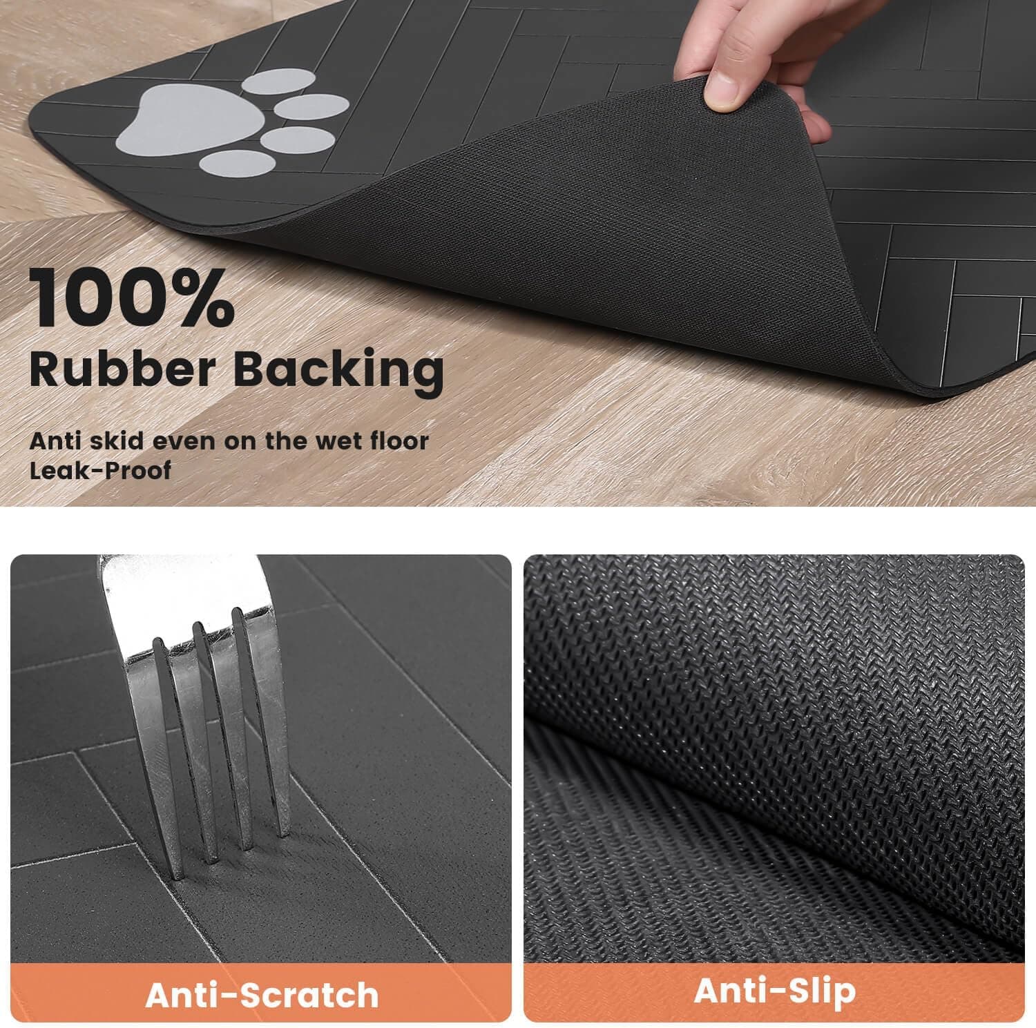 Pet Feeding Mat-Absorbent Pet Placemat for Food and Water Bowl, with Waterproof Rubber Backing, Quick Dry Water Dispenser Mat for Dog and Cat (20"x12", Striped Dark Gray) Dark Gray 20"L x 12"W - Image 6
