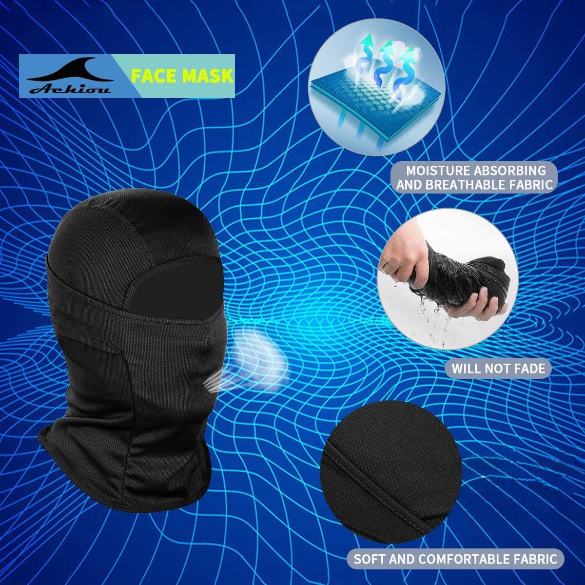 Achiou Ski Mask for Men Women, Balaclava Face Cover, Shiesty Mask UV Protector Lightweight for Motorcycle Snowboard Black 1 - Image 3