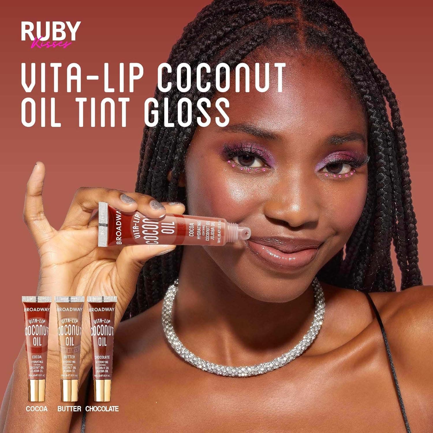 Ruby Kisses Broadway Vita-Lip Tinted Lip Gloss Set (3 Pack Cocoa, Butter, Chocolate) Ultra-Hydrating Coconut + Jojoba Oil & Soothing Formula with Vitamins, High-Shine Non-Sticky Finish Lip Balm - Image 6