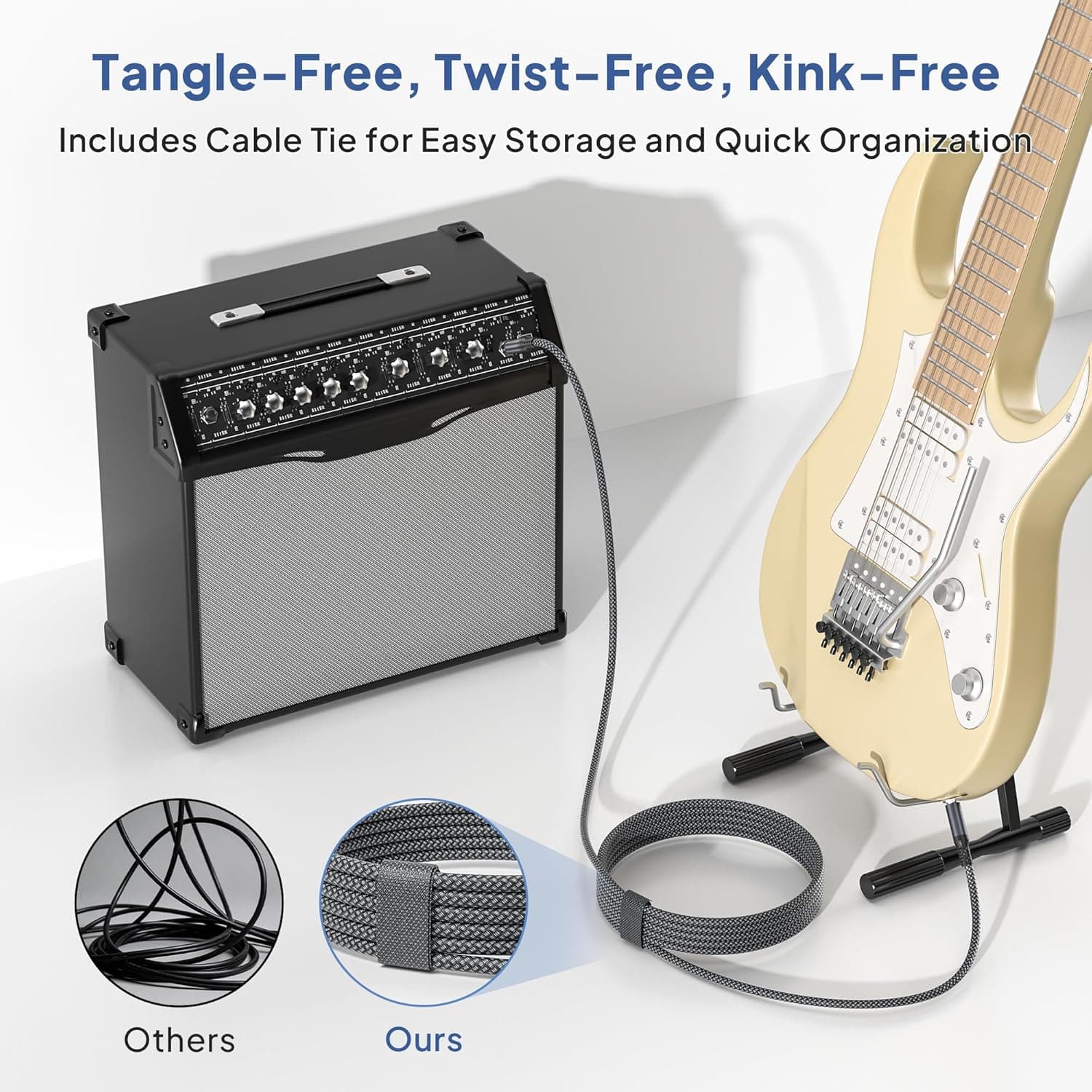 Elebase 1/4 Inch TRS Instrument Guitar Cable 10ft 2Pack,Straight 6.35mm Guitar Bass AMP Cord,Quarter Inch 6.3mm Male Jack Stereo Audio Balanced Line for Electric Guitar,Bass,Keyboard,Amplifier,Speaker 10FT/3M Grey - Image 5