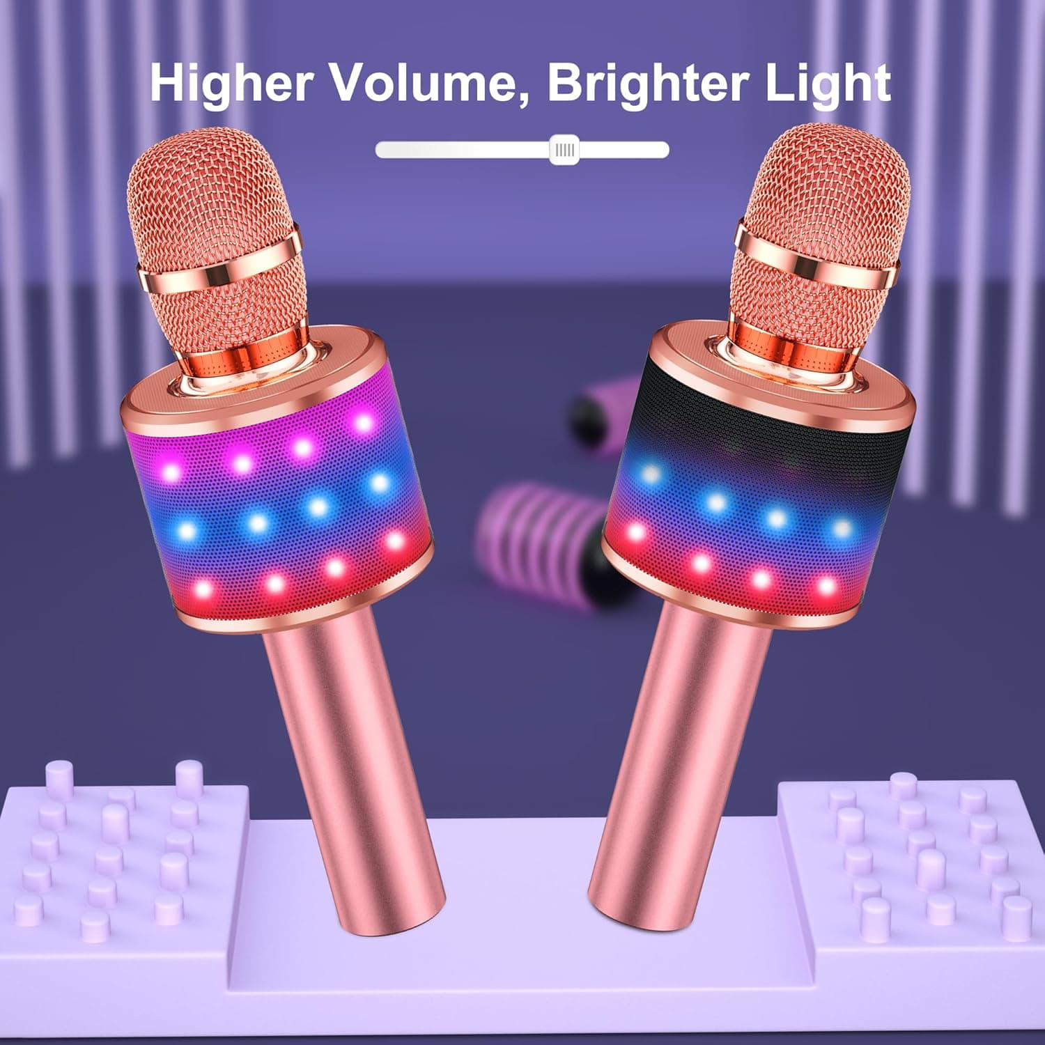 BONAOK Karaoke Microphone for Kids & Adults - Bluetooth Microphones Singing Mic with Disco Lights, Echo Effect, Built-in Speaker Portable Karaoke Player for Party Travel Gifts Q78(Rose Gold) - Image 7