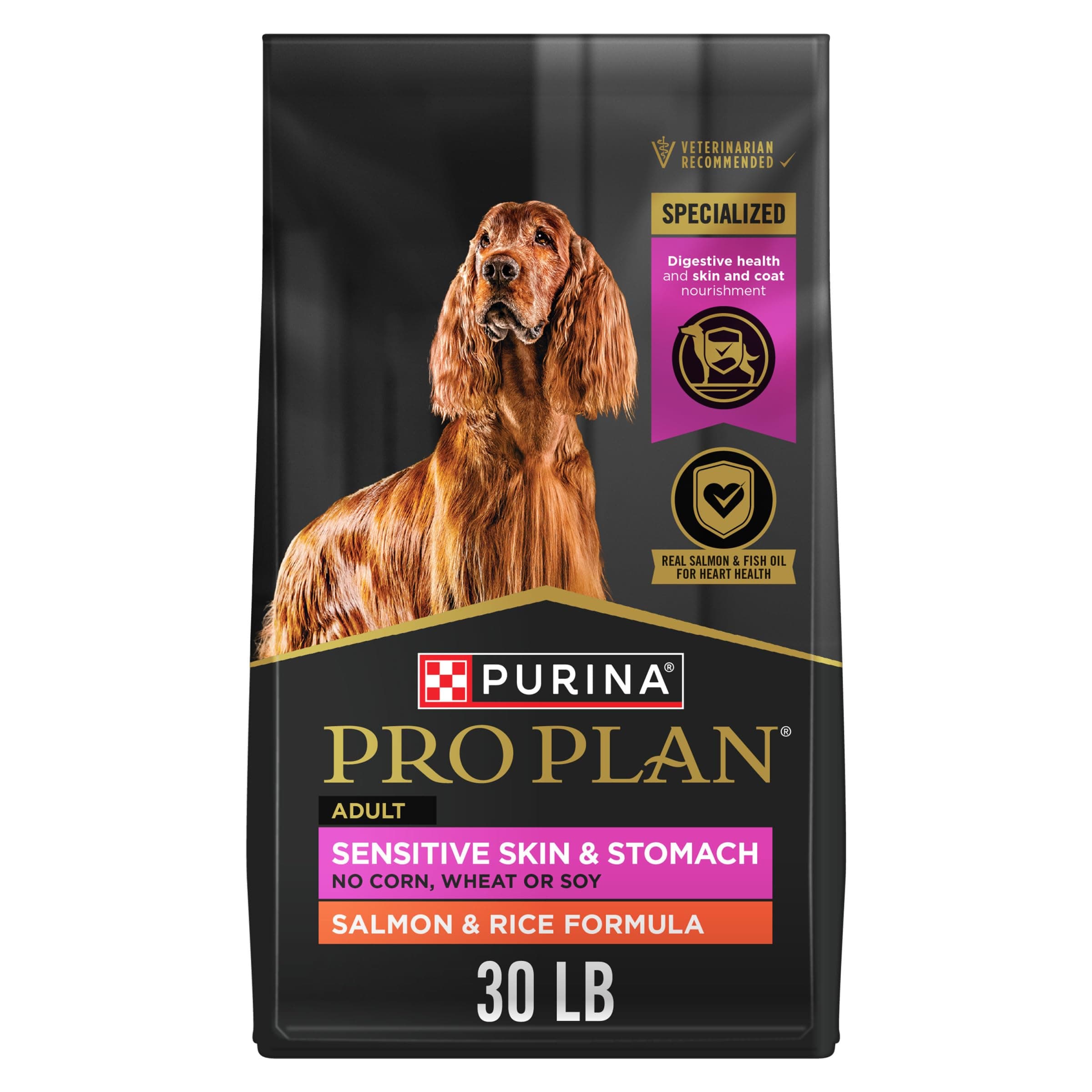Purina Pro Plan Sensitive Skin and Stomach Dog Food Dry, Adult Salmon & Rice Formula, Digestive Health - 30 lb. Bag Salmon & Rice 30 Pound (Pack of 1)