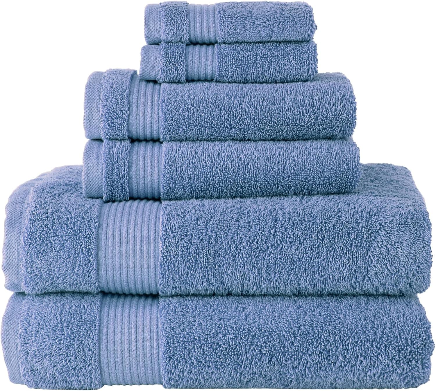 Classic Turkish Towels CTT - Luxury 6 Piece Towel Set, 100% Turkish Cotton, Quick Drying, Highly Absorbent & Comfy, Includes 2 Bath Towels, 2 Hand Towels & 2 Washcloths | (Blue) Blue 6-Piece Towel Set - Image 2
