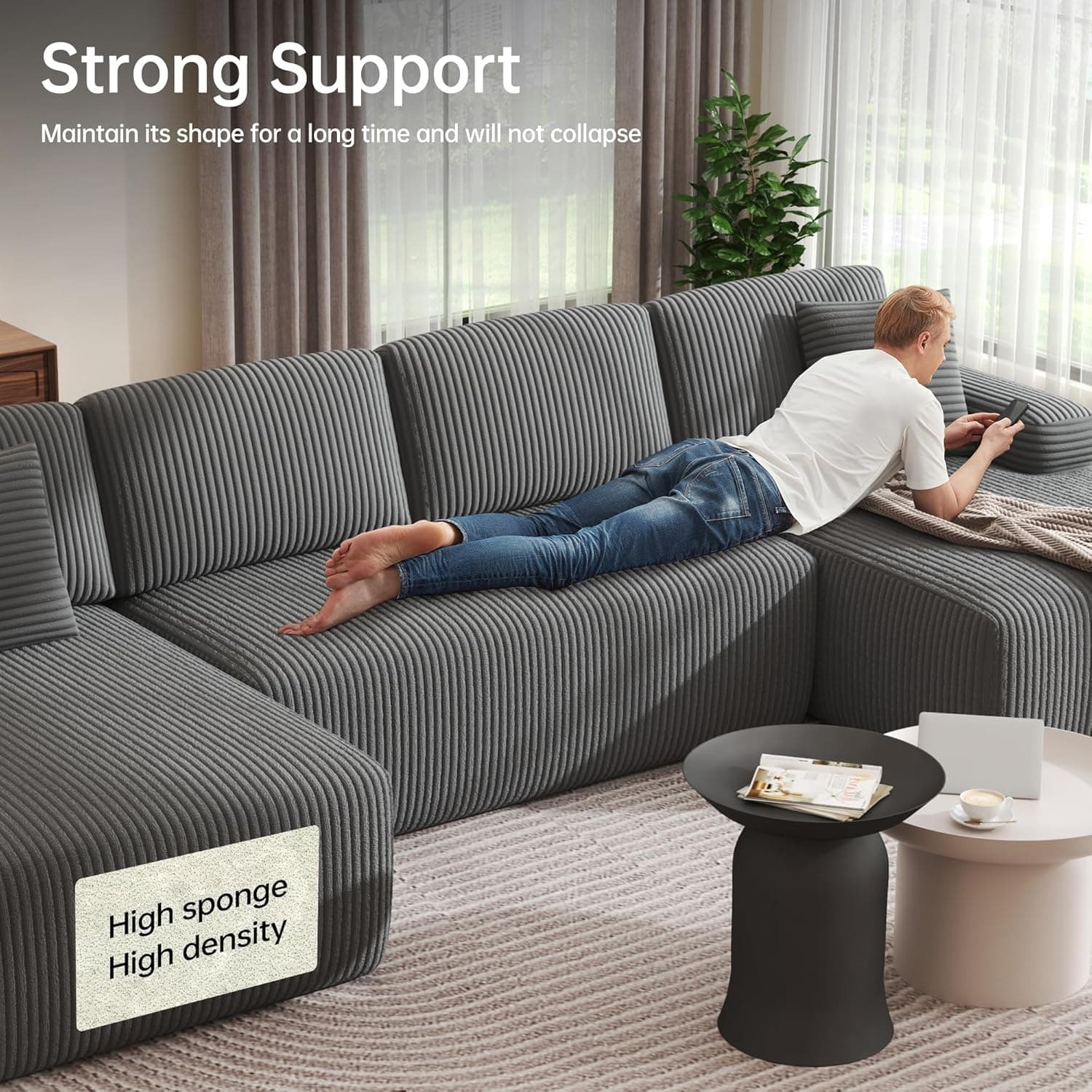 DURASPACE 126.2'' U-Shaped Modular Sectional Sofa Couch, Convertible 4-Seater Boneless Couches for Living Room (Gray) Grey - Image 6