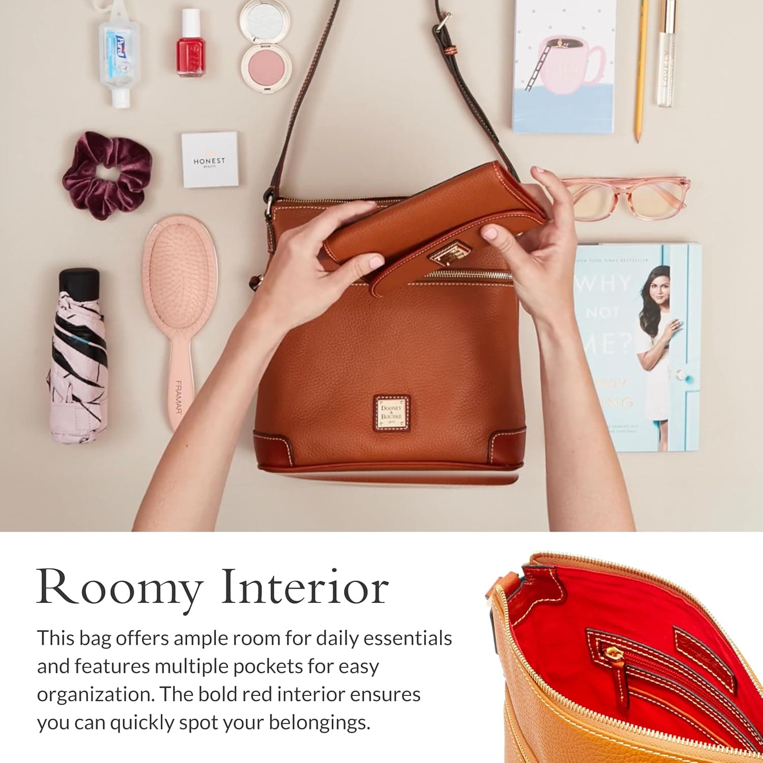 Dooney & Bourke Women's Crossbody in Pebble Grain Leather, Large Handbag with Adjustable Shoulder Strap One Size Black - Image 7