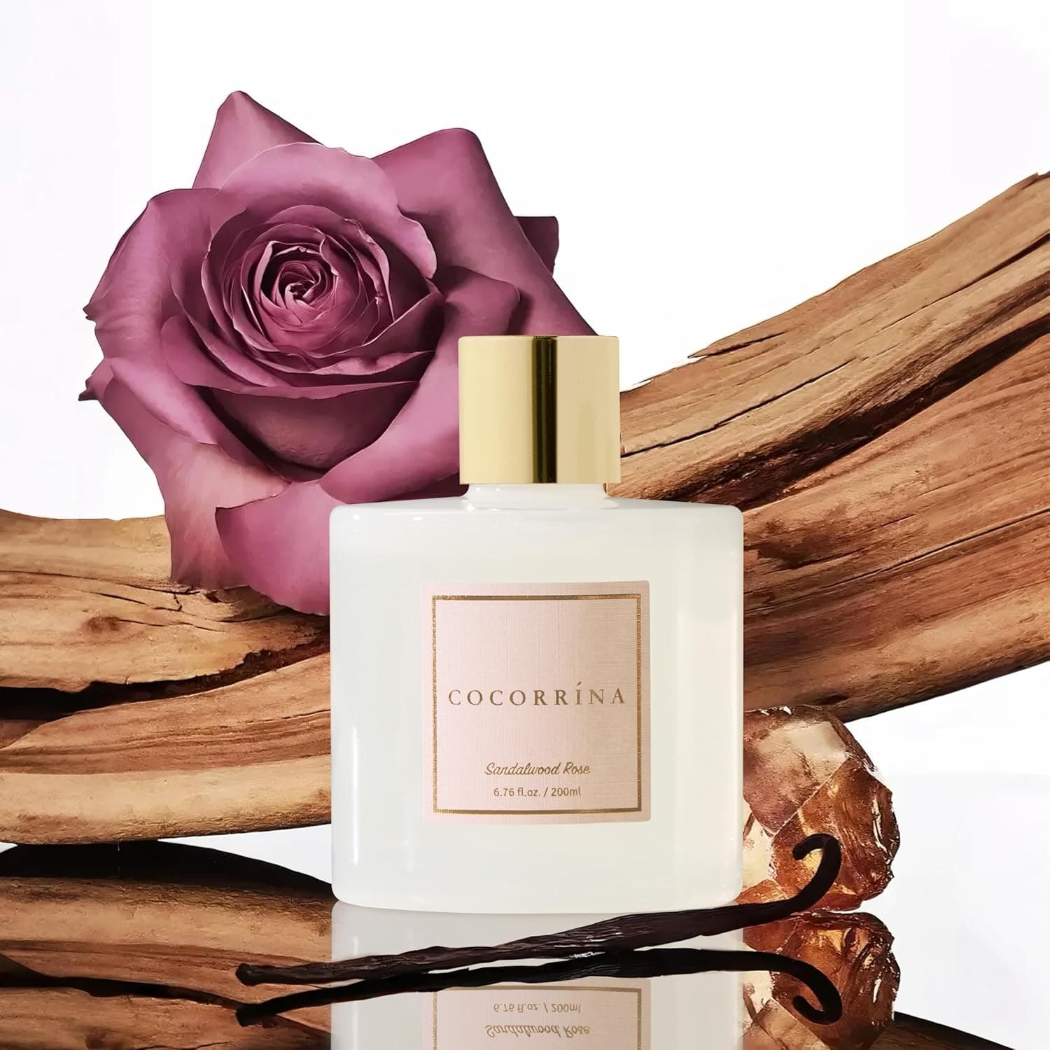 Cocorrína Premium Reed Diffuser Set with Preserved Baby's Breath & Cotton Stick Sandalwood Rose | 6.7oz Scent Fragrance Oil Diffuser for Bedroom Bathroom Home Décor Sandalwood Rose Flower/6.7 Ounce/1pack - Image 3