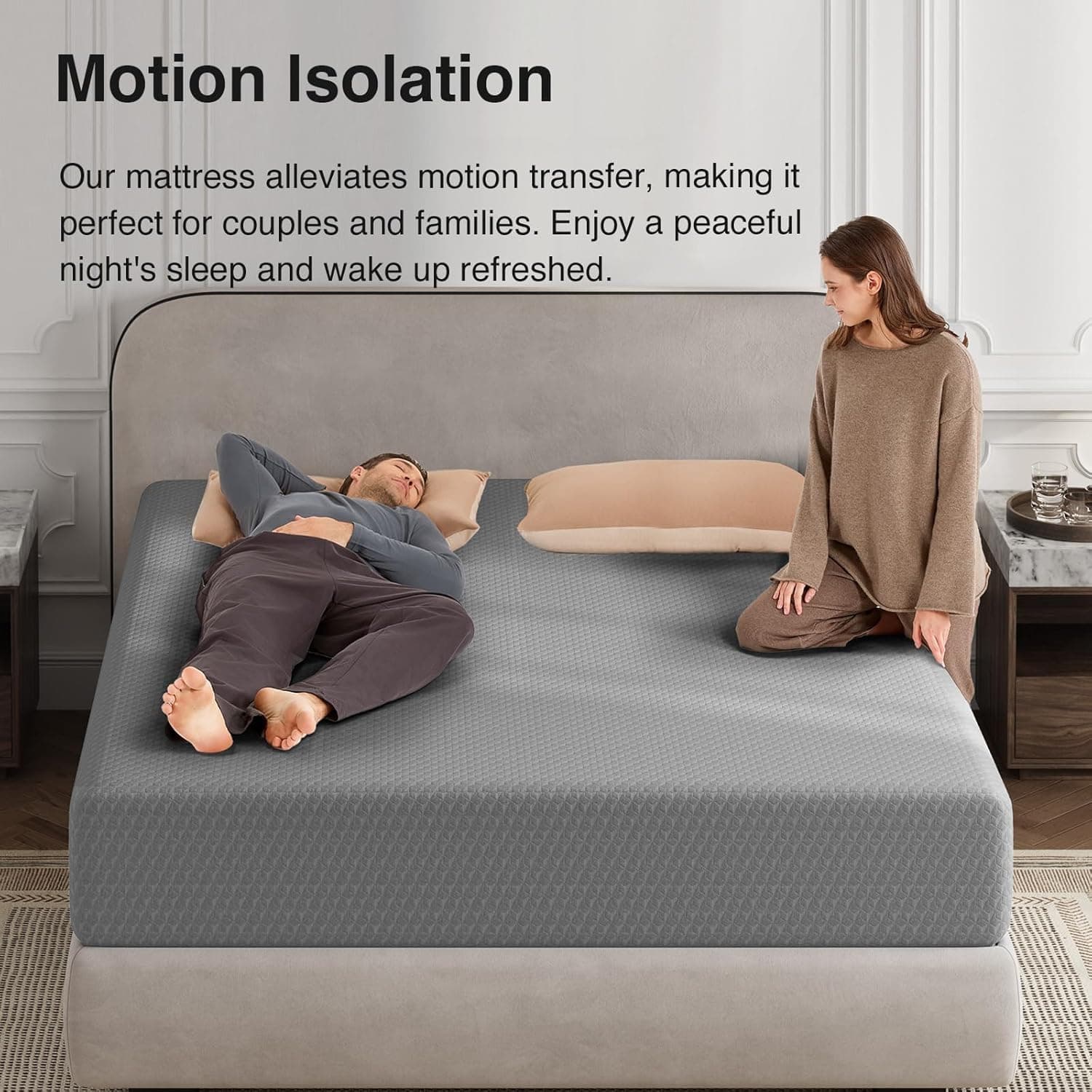 Novilla King Size Mattress, 12 Inch Memory Foam Mattress King for Cool Night Sleep & Pressure Relief, Thermally Balanced Foam Mattresses For Heat Dissipation, CertiPUR-US Certified Mattresses in a Box King (U.S. Standard) 12 Inch Grey - Image 8