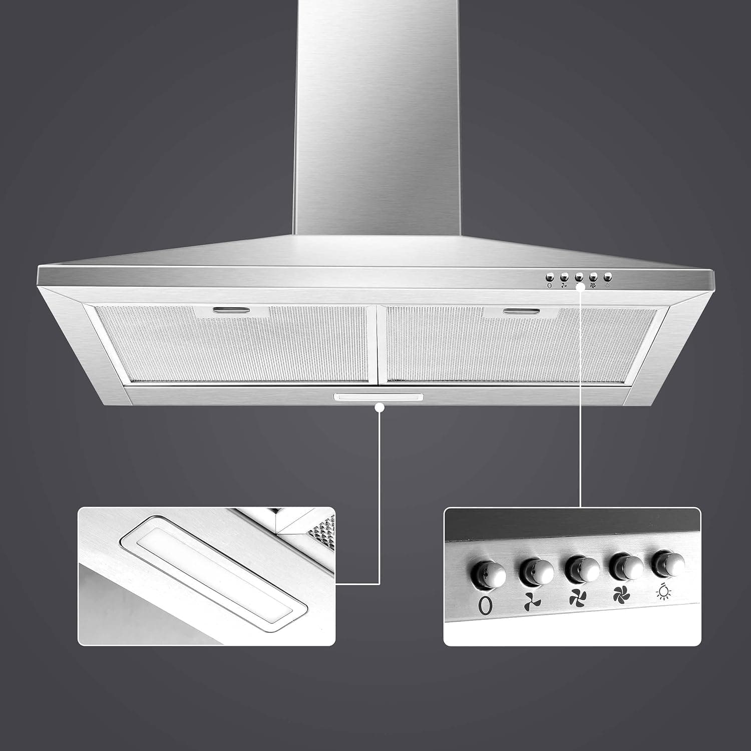 SNDOAS Range Hood 30 inch,Wall Mount Range Hood in Stainless Steel With Ducted/Ductless Convertible,Stove Vent Hood with Aluminum Filters,3 Speed Exhaust Fan,LED Light,Button Control Silver 30" - Image 9