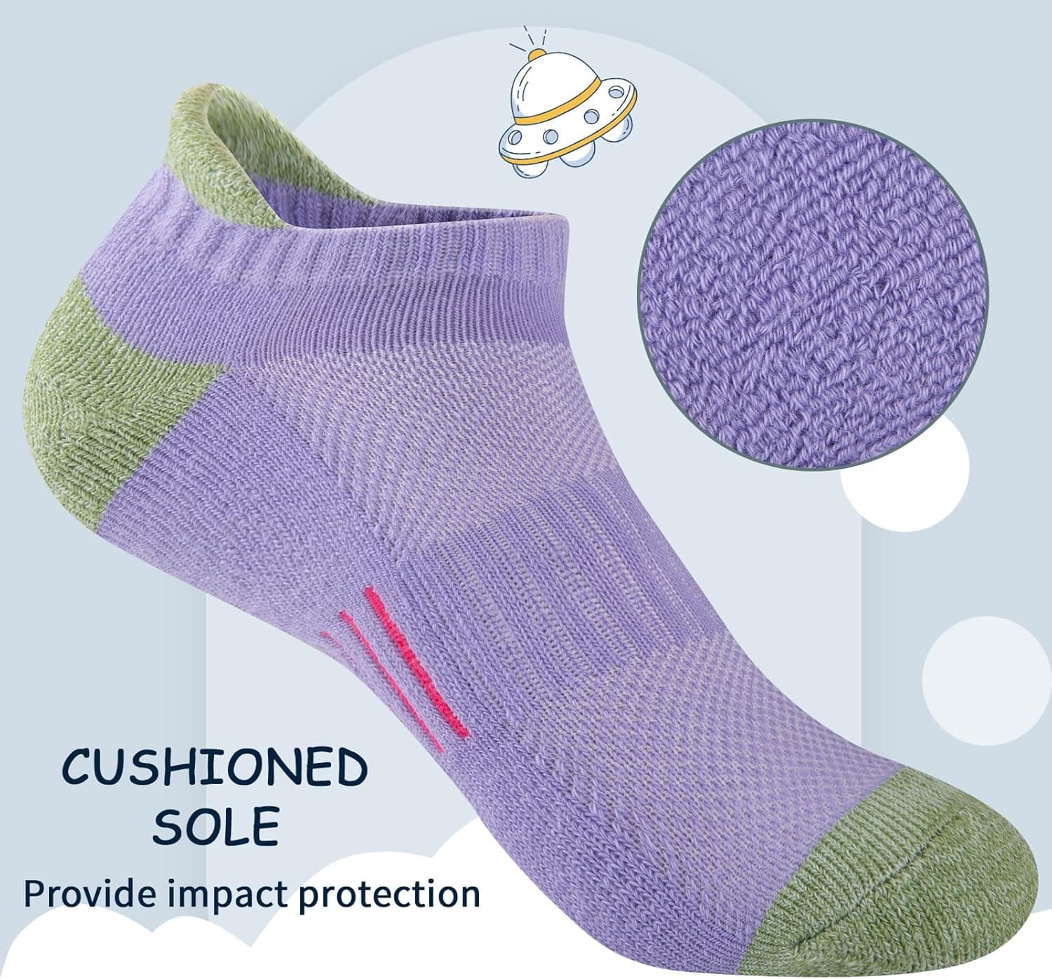 Comfoex Girls Socks Ankle Athletic Socks For Kids 4-6 6-8 8-10 Years Old Short Socks With Cushioned Sole 8 Pairs 7-10 Years Multicolor 8 Pairs - Image 5