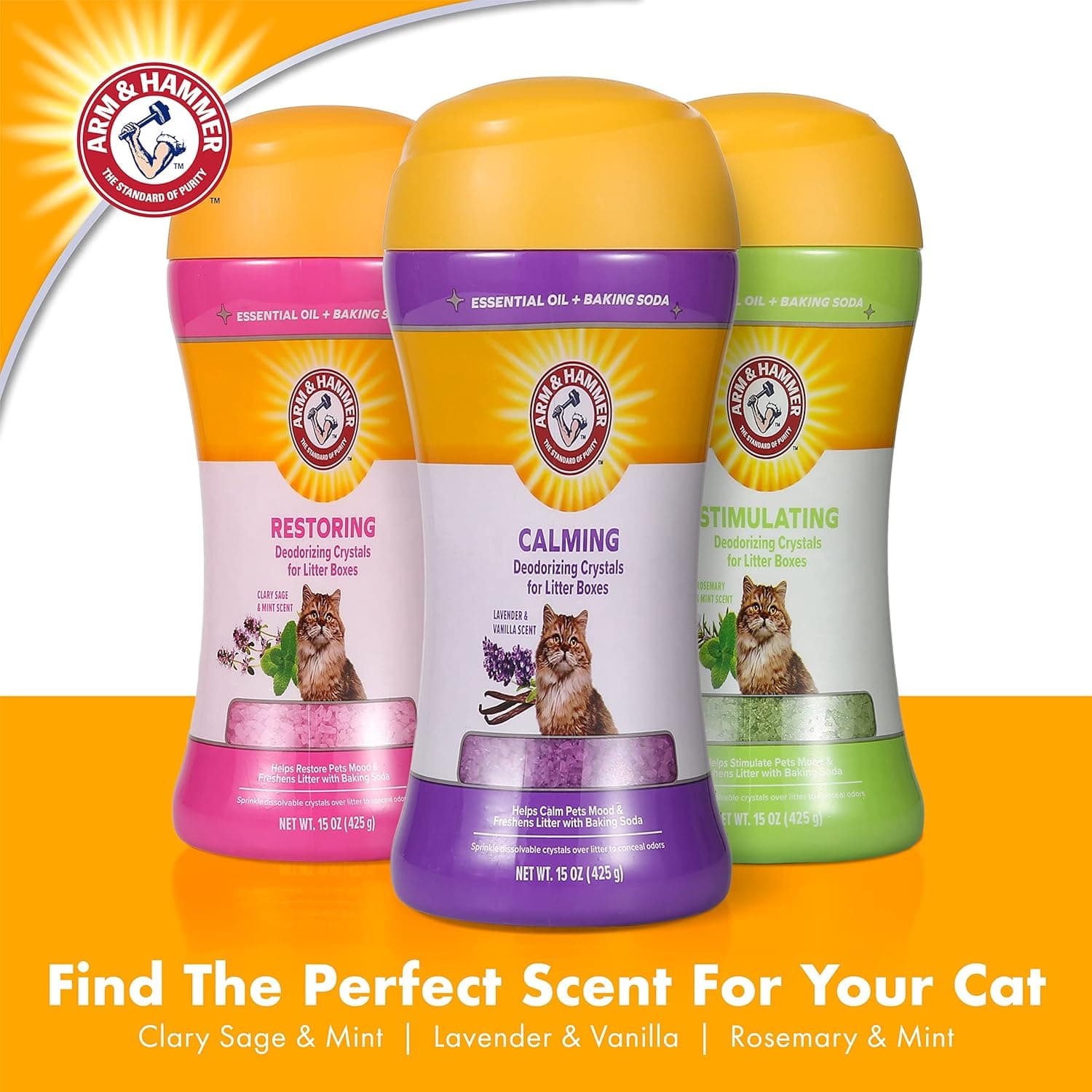 Arm & Hammer Restoring Cat Litter Box Deodorizing Crystals, Clary Sage & Mint Scent - Cat Smell Eliminator for Home, Odor Control, Cat Litter Crystals, Cat Essentials, 15 Ounce Restoring - Clary Sage & Mint 15 Ounce (Pack of 1) - Image 6