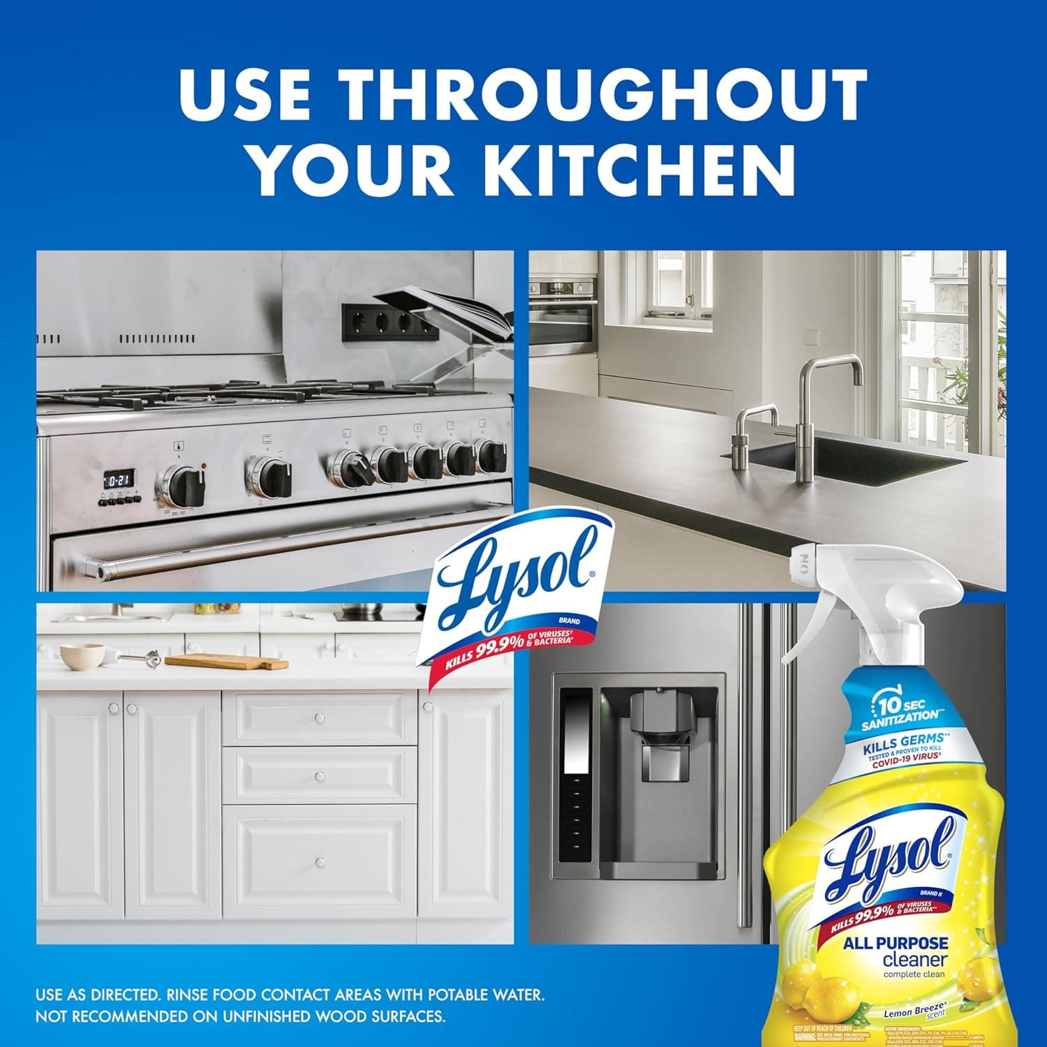 Lysol All Purpose Cleaner Spray, Multi-Purpose Disinfecting Spray, Kitchen & Bathroom Cleaner, Lemon Breeze Scent, 32 Fl Oz Lemon Breeze 32 Fl Oz (Pack of 1) - Image 8