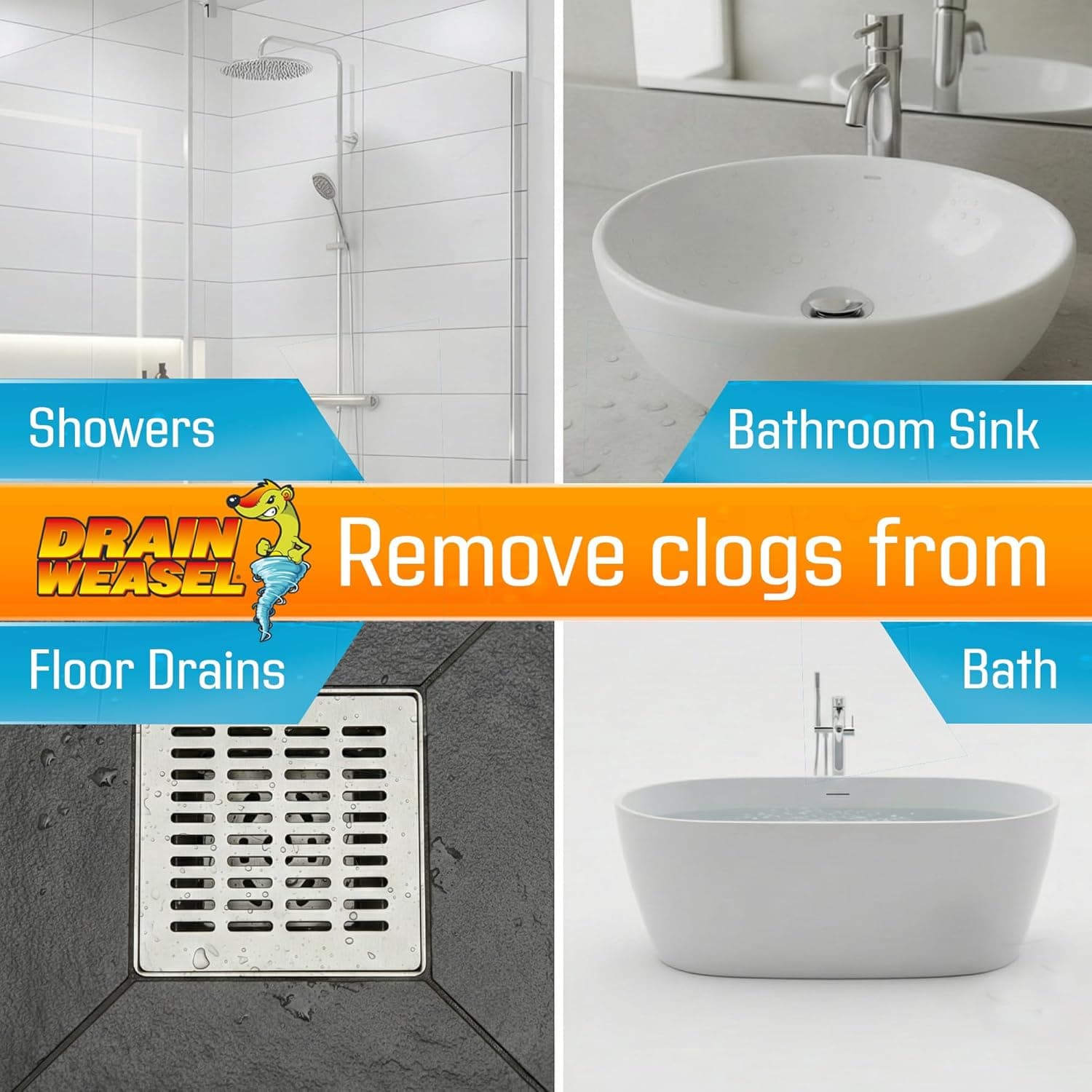 FlexiSnake Drain Weasel Sink Snake Hair Clog Remover Tool, Pipe, Bathroom, Bathtub Cleaner, 18-inch, Made in the USA, 5 Wands and Removable Handle 5 Pack - Image 7