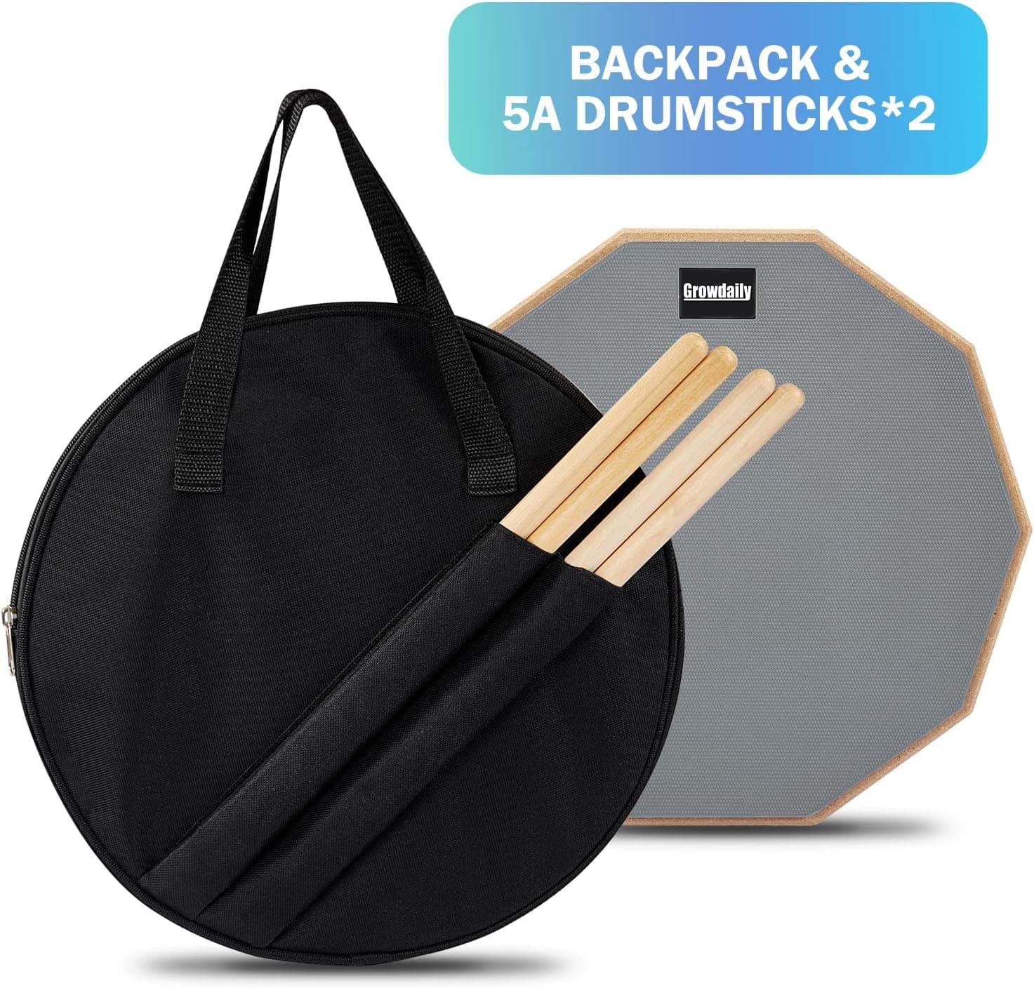 Drum Practice Pad for drumming drum pad and sticks 12 In,Sided With 2 Pairs/4 Maple 5A Drum Sticks & Storage Bag(Gray) - Image 4