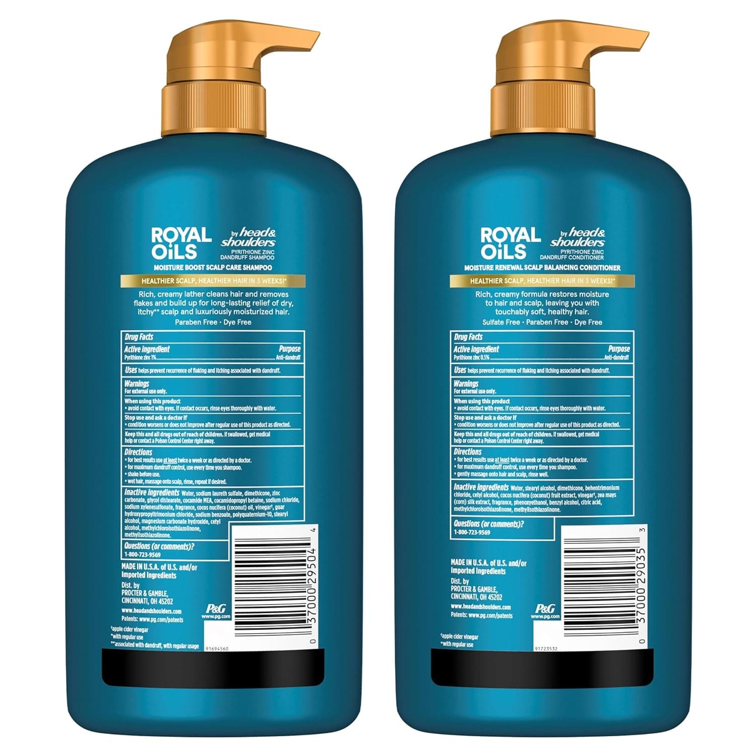 Head & Shoulders Royal Oils Dandruff Shampoo and Conditioner Set, Coconut Oil & Apple Cider Vinegar, Moisture Renewal, Scalp Relief, Curly & Coily Hair, Anti Dandruff, 31.4 Fl Oz Each, 2 Pack Coconut Oil & Apple Cider Vinegar 62.8 Fl Oz (Pack of 1) - Image 9