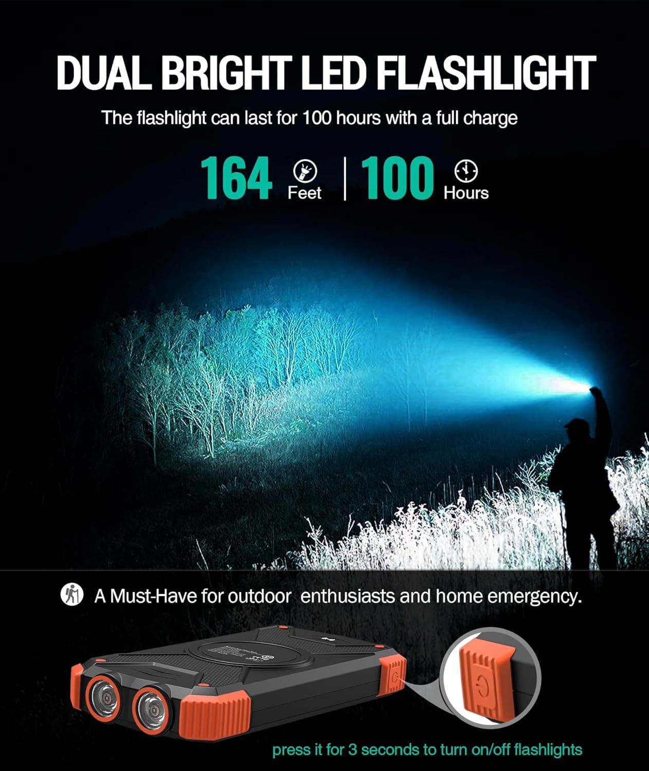 BLAVOR Solar Power Bank 10,000mAh, Portable Wireless Charger, 20W Fast Charging External Battery Pack with USB C for Cell Phones, Solar Panel Charging with Dual Flashlight for Camping Orange - Image 7