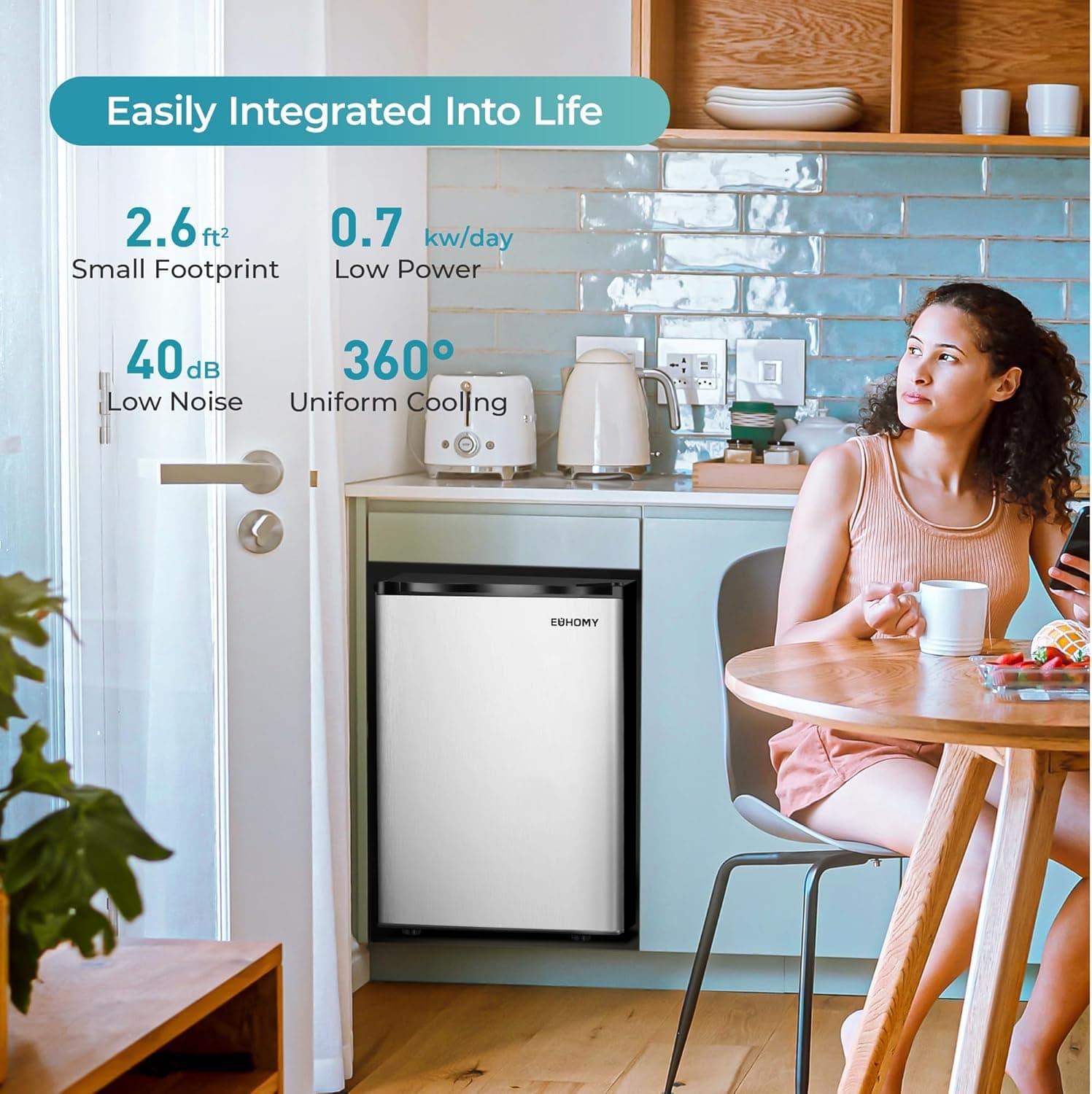 EUHOMY 2.1 Cubic Feet Freezer, Single Door Compact Mini Freezer with Reversible Stainless Steel Door, Removable Shelves, Small freezer for Home/Dorms/Apartment/Office, New Silver Silver 2.1 CU.FT - Image 9