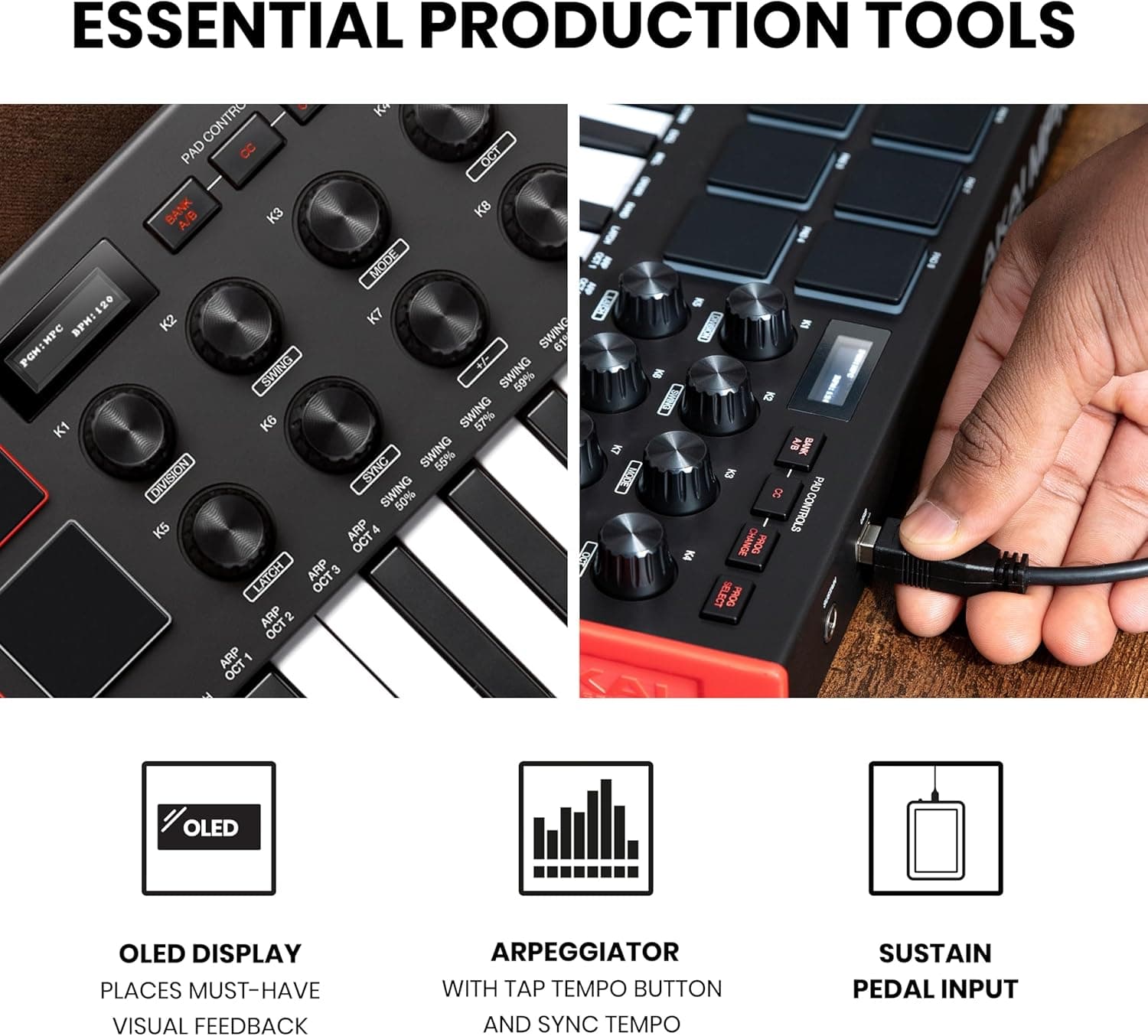 Akai Professional MPK Mini MK3 25 Key USB MIDI Keyboard Controller With 8 Backlit Drum Pads, 8 Knobs, Music Production Software and Native Instruments Sound Package (NKS Integration) Standard MPK Mini Only - Image 4