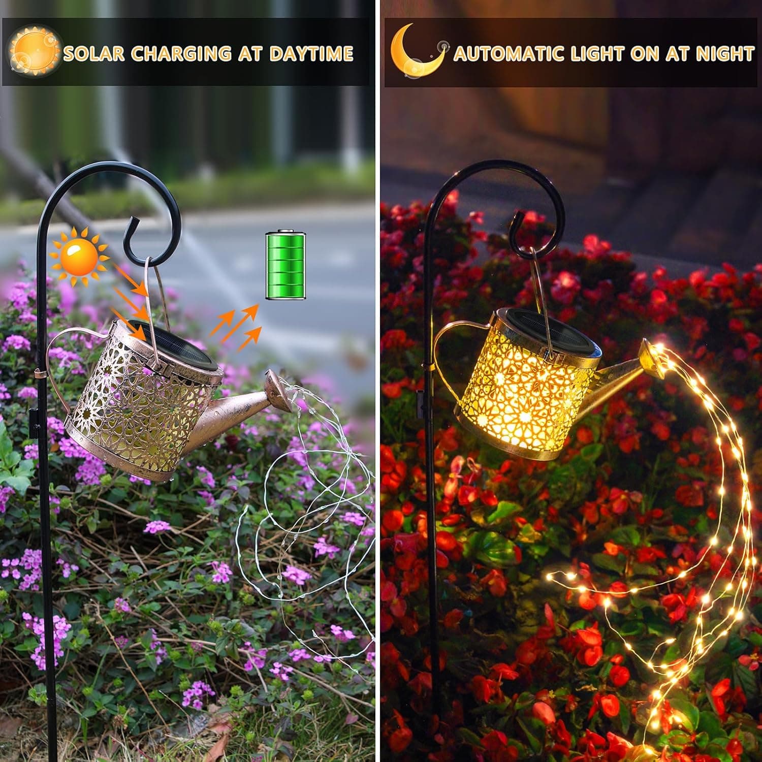 Solar Lights Outdoor Decorative, Metal Watering Can Lights Waterproof, Small Hanging Garden Decor Yard Outside Patio Lawn, Gifts for Mom Grandma Women Birthday(Warm White) Warm White-1 pack - Image 6
