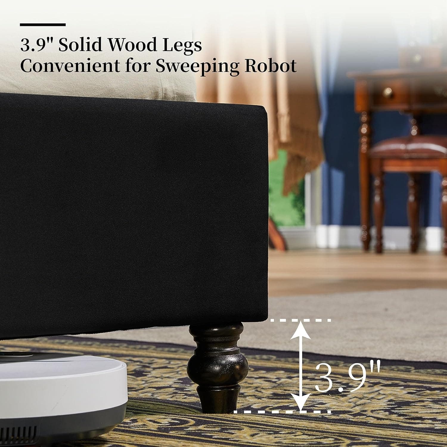 PaPaJet King Bed Frame Upholstered Platform Bed Frame with 53'' Tall Sleigh Headboard, Button Tufted, No Box Spring Needed, Easy Assembly, Black Black King - Image 5