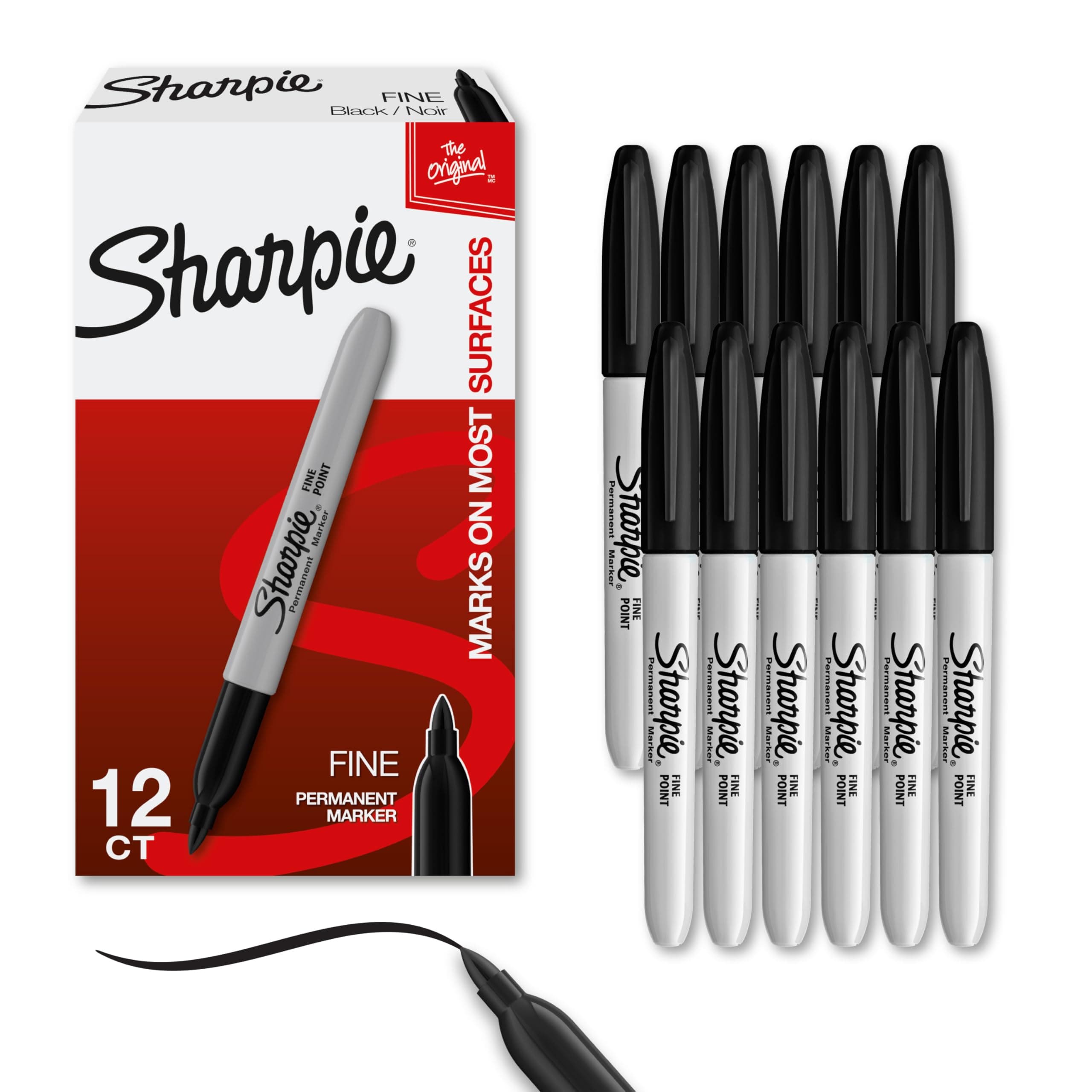 Sharpie Permanent Markers Set Quick Drying And Fade Resistant Fine Point Marker For Wood Plastic Paper Metal And More Drawing Coloring And Poster Marker Black 12 Count