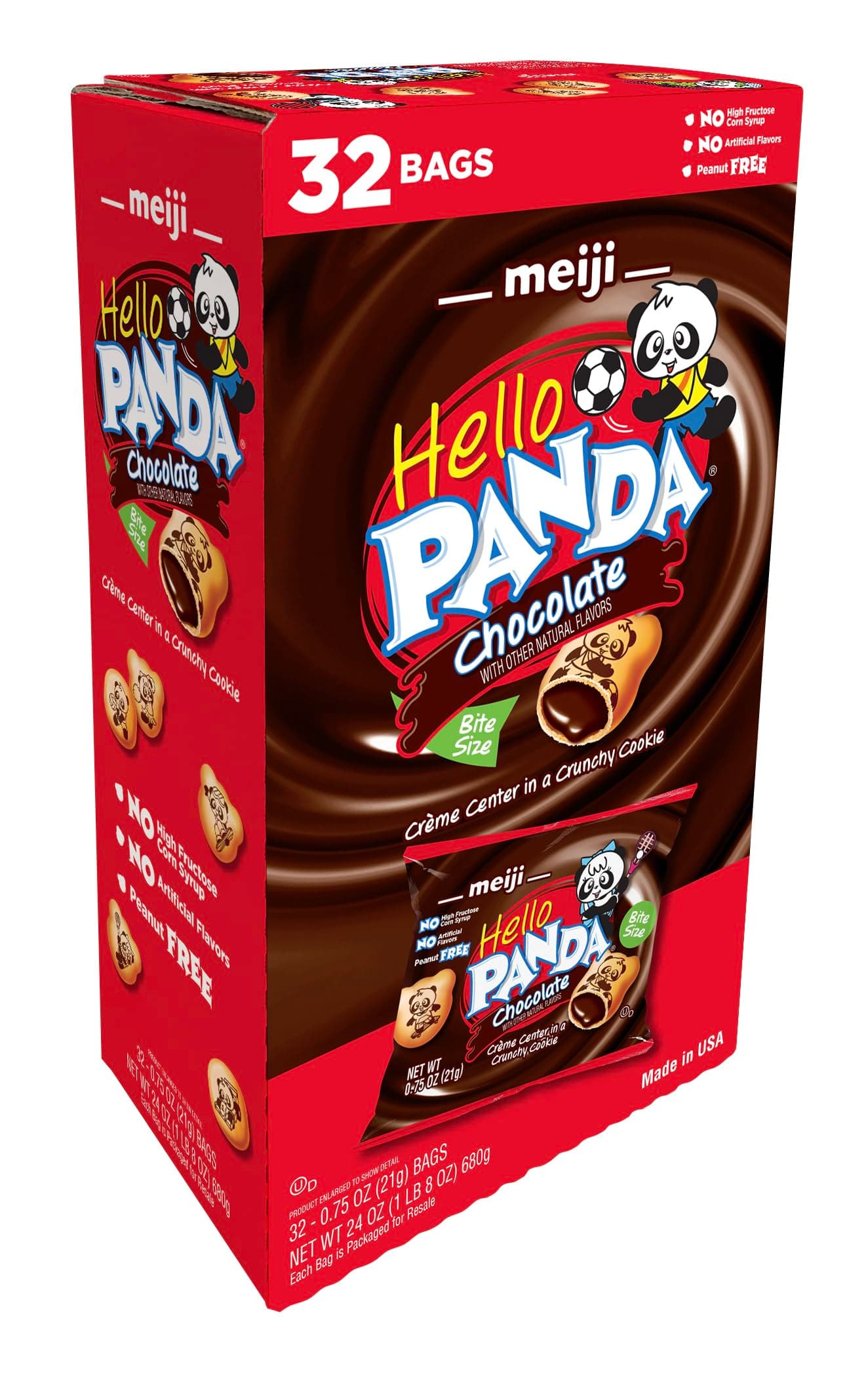 Meiji Hello Panda Cookies, Chocolate Crème Filled - 32 Count, 0.75oz Packages - Bite Sized Cookies with Fun Panda Sports