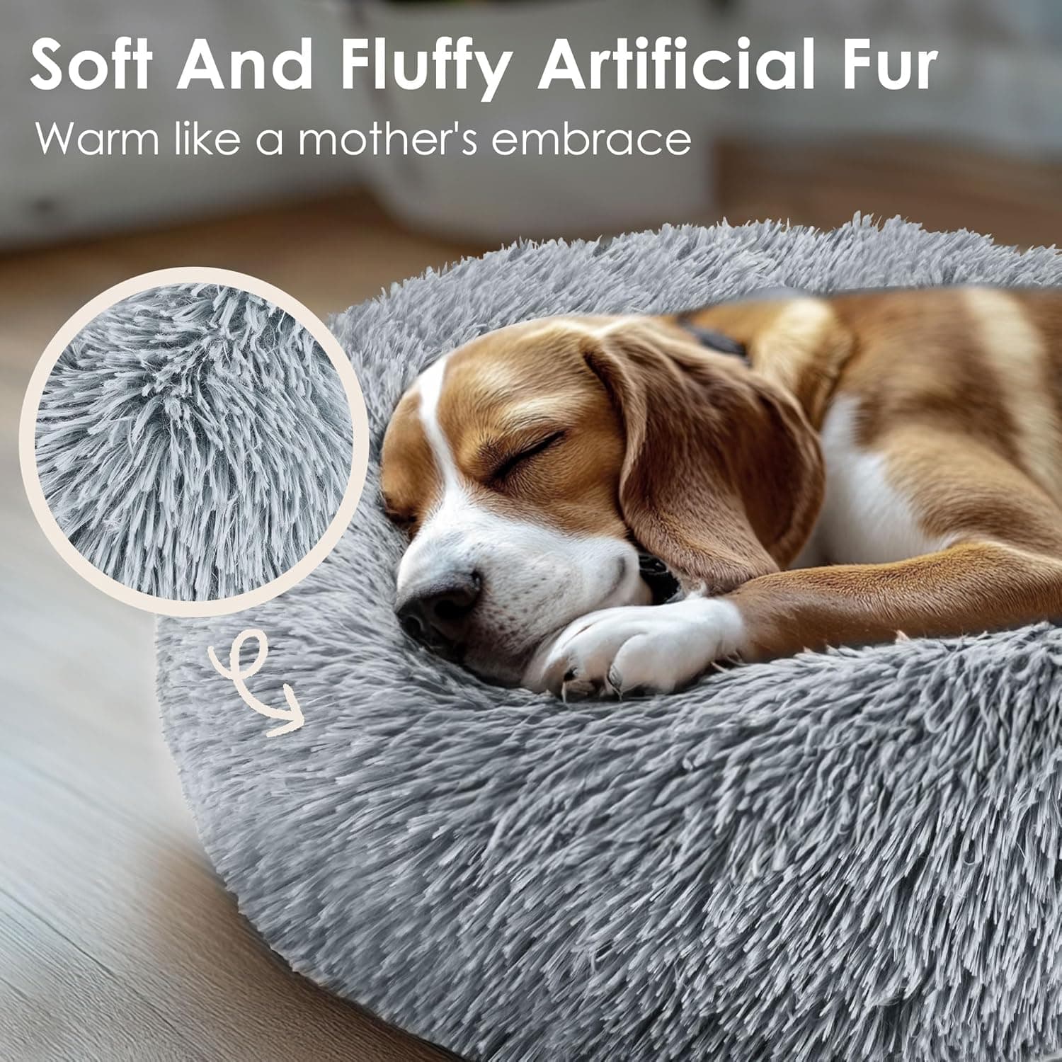 Hoewina Dog & Cat Bed for Indoor Cats, 20in Calming Donut Bed for Puppy and Kitten, Washable Round Fluffy Pet Bed for Small Medium Dogs and Cats (Light Grey) 20.0"L x 20.0"W x 8.0"Th Light Grey - Image 5