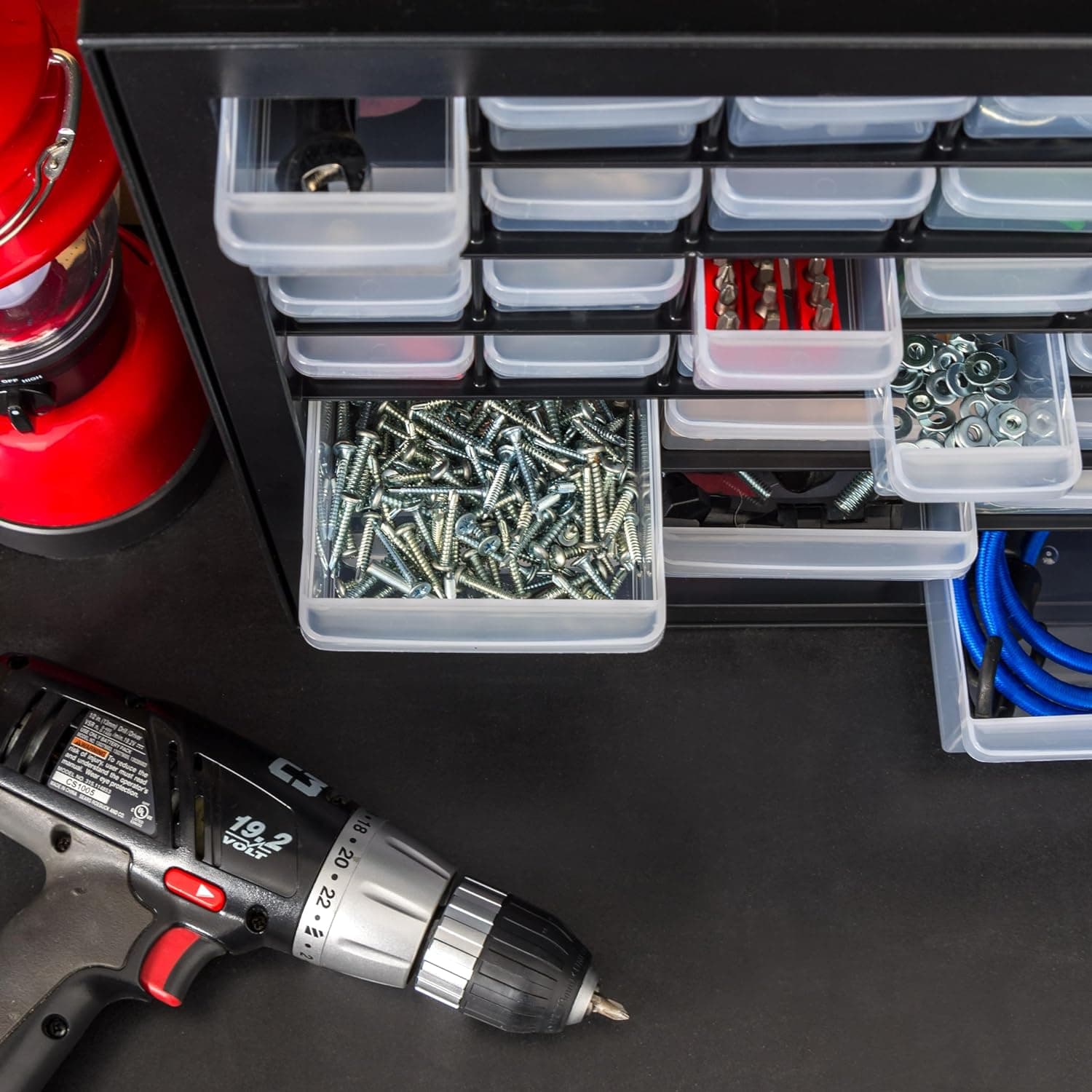 IRIS USA Screw Tool Organizer Small Parts Cabinet, 44-Drawer, Electronics Hardware Nuts and Bolts Plastic Storage Drawers Garage Storage, Stackable Bead Craft Organizer Building Bricks Sorter, Black 44 Drawer Black - Image 7