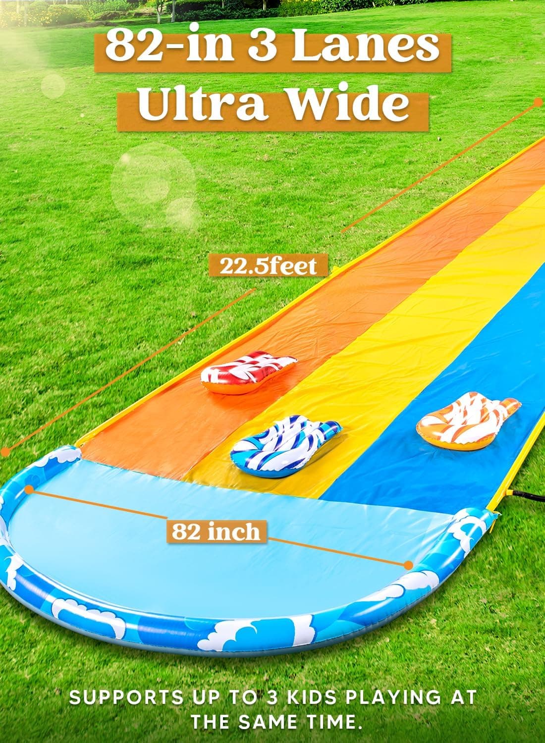 Sloosh 22.5ft x 82in Waves Triple Lawn Water Slide,Heavy Duty Lawn Water with 3 Body Boards and Slip Sprinkler for Kids Adults Backyard Summer Outdoor - Image 3