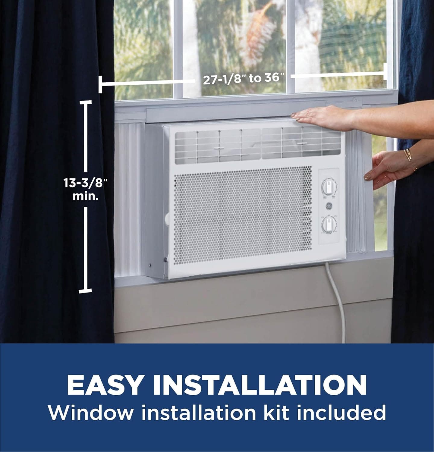 GE Window Air Conditioner Unit, 5,000 BTU for Small Rooms up to 150 sq ft. with Manual Adjustable Fan and Cooling Settings, Perfect for Small Bedroom or Living Room, Easy Install Kit Included, White New 5,000 BTU Mechanical Controls White - Image 4