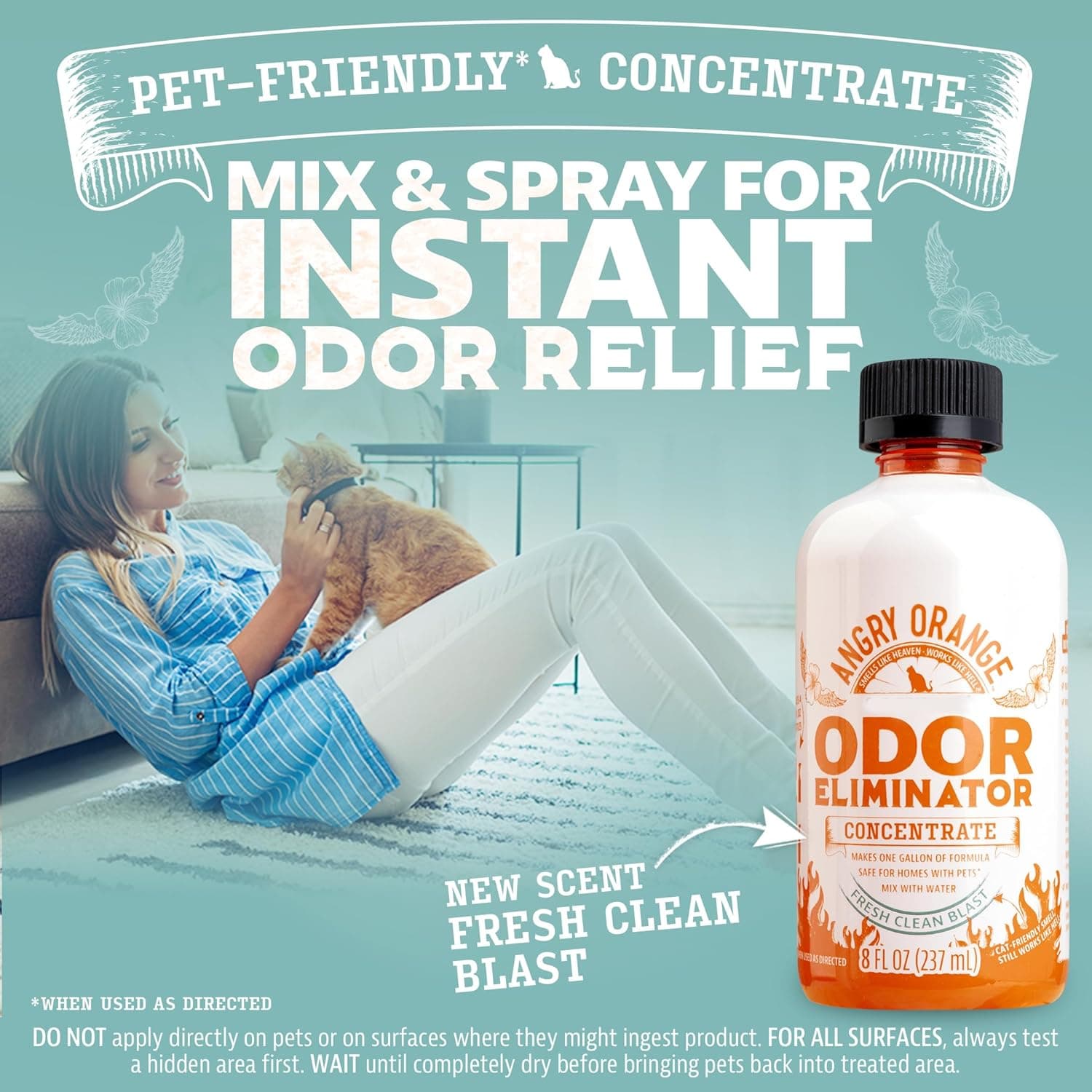Angry Orange Pet Odor Eliminator Concentrate for Cat Urine and Smells - Fresh Scent - 8 oz (Makes 128 oz of Cleaner) Fresh Scent 8 Fl Oz (Pack of 1) - Image 3