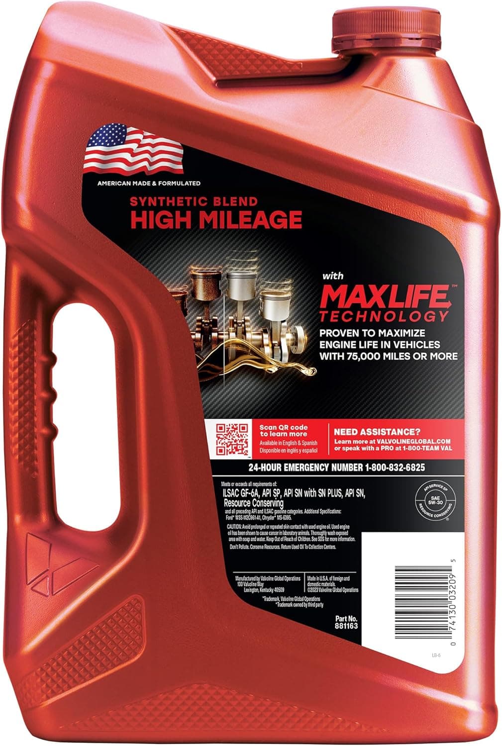 Valvoline High Mileage with MaxLife Technology SAE 5W-30 Synthetic Blend Motor Oil 5 QT High Mileage 5 qt (Pack of 1) 5W-30 - Image 2