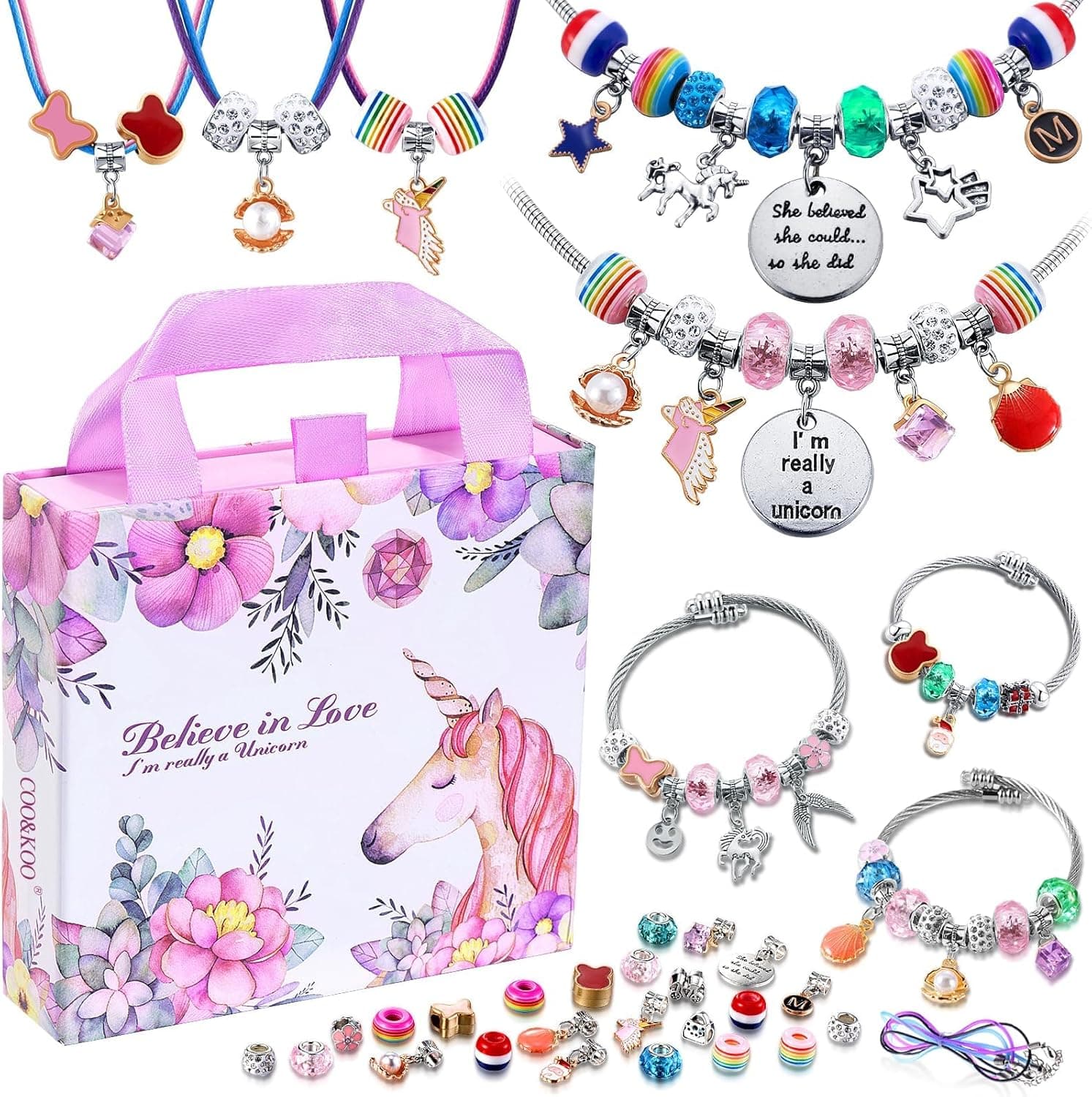 COO&KOO Girls Charm Bracelet Making Kit: Crafts for Girl 8-12 A Perfect Gifts Unicorn Girls Toy for Ages 6 7 8 9 10 Girl Jewelry Making Kit That Imagination Self-Expression and Inspires Creativity - Image 2