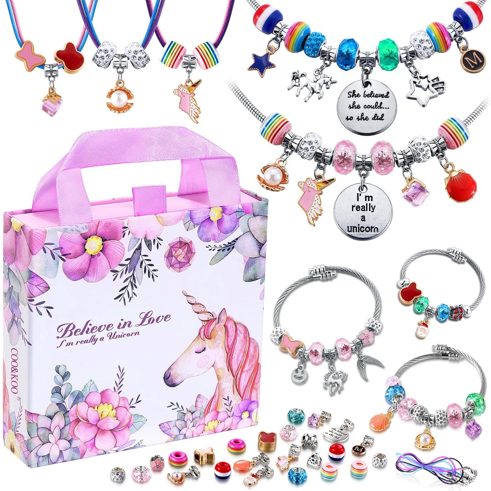 COO&KOO Girls Charm Bracelet Making Kit: Crafts for Girl 8-12 A Perfect Gifts Unicorn Girls Toy for Ages 6 7 8 9 10 Girl Jewelry Making Kit That Imagination Self-Expression and Inspires Creativity