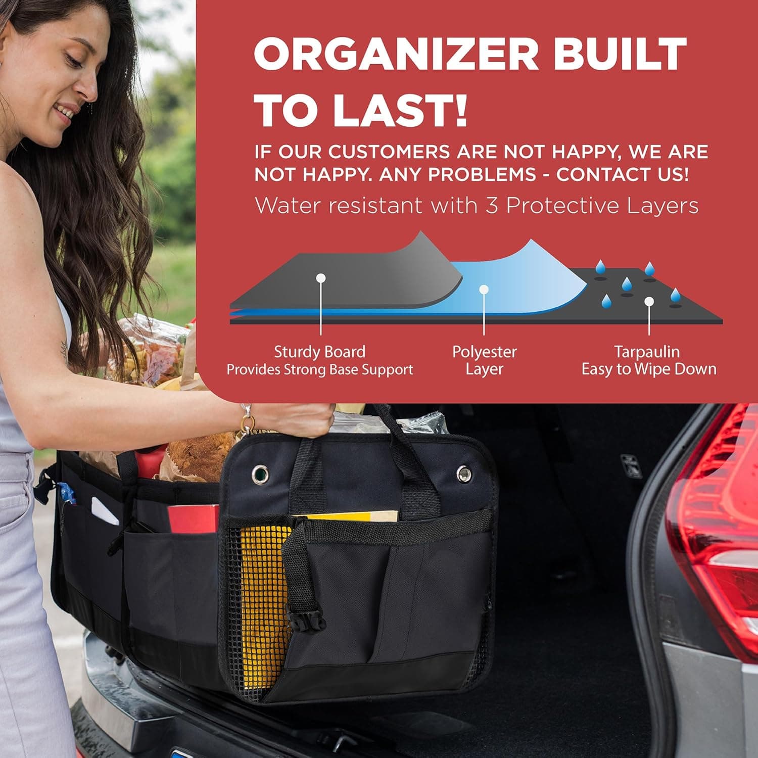 TRUNKCRATEPRO Organizador de Maletero para Auto, SUV, Camión | Organizador de Maletero de Auto Premium Ajustable con Múltiples Compartimentos, P straps de Sujeción y Fondo Antideslizante (Tamaño Grande, Negro) Grande Negro - Image 3