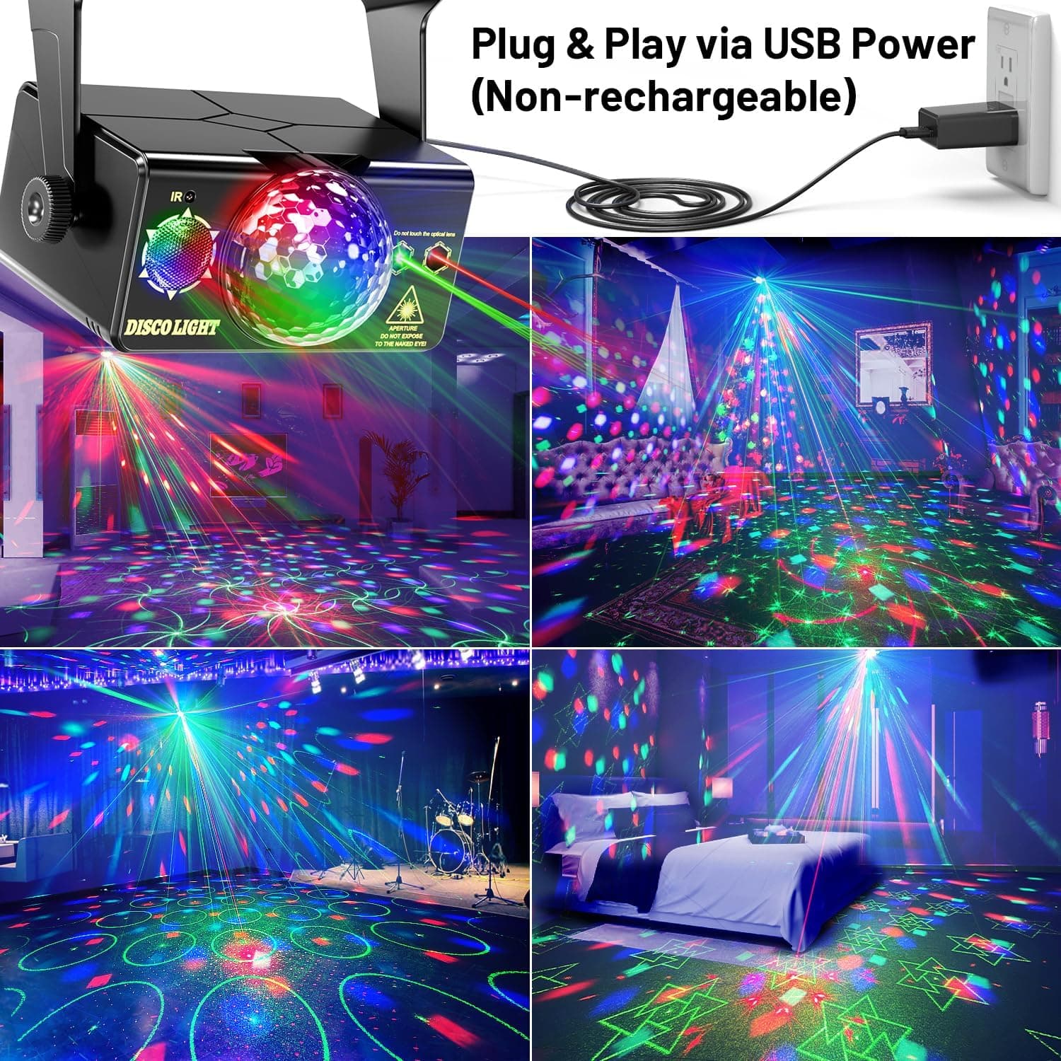 Party Lights, DJ Disco Light Disco Ball Light Sound Activated Strobe Stage Lights for Parties Birthday Christmas Gift Wedding Karaoke KTV Bar Club Pub Dance Home Living Room Halloween Decorations 1 Plastic - Image 2