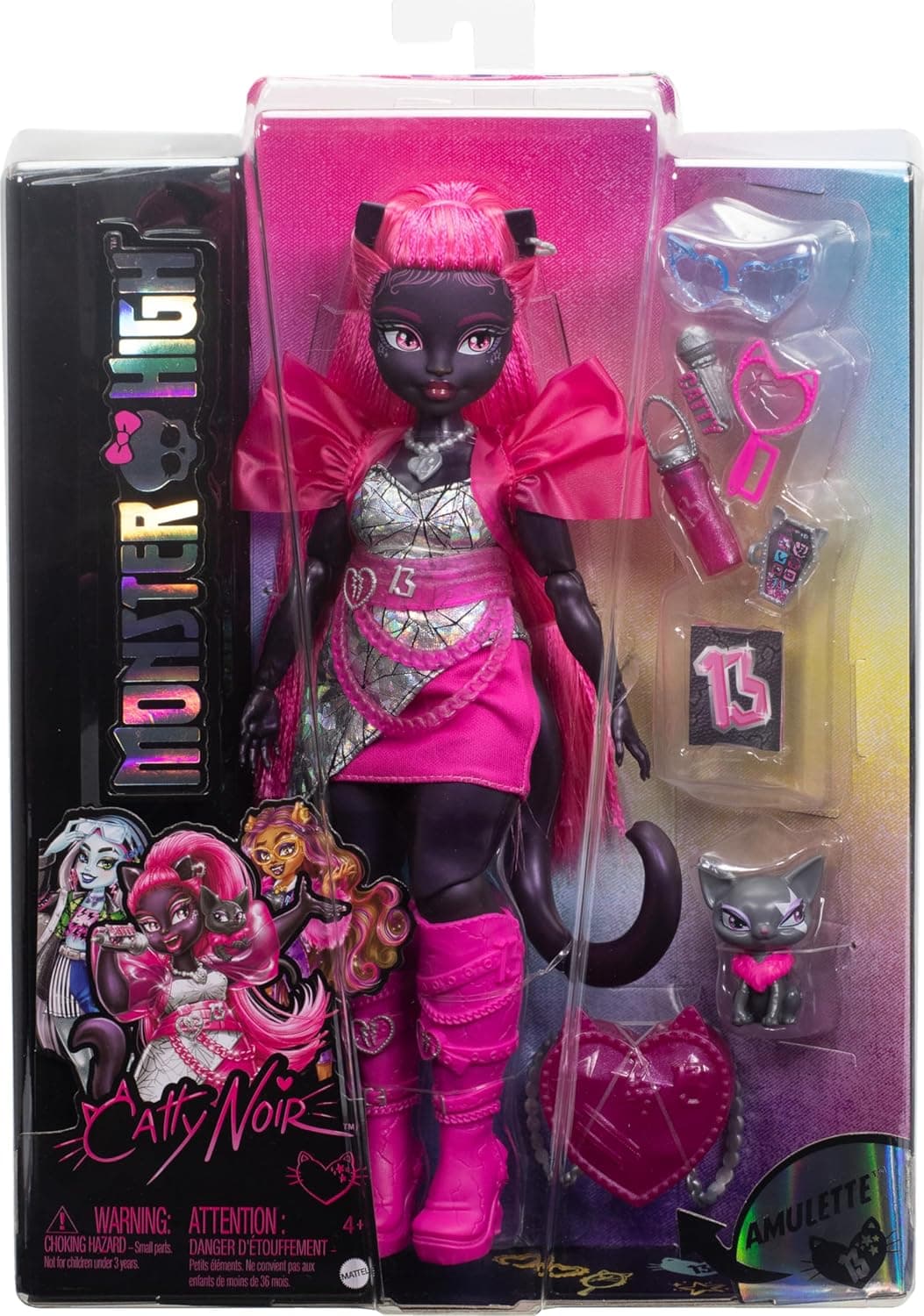 Poupée Monster High Catty Noir avec son chat de compagnie Amulette et accessoires comme un sac à dos, un livre de musique, un microphone et plus - Image 7