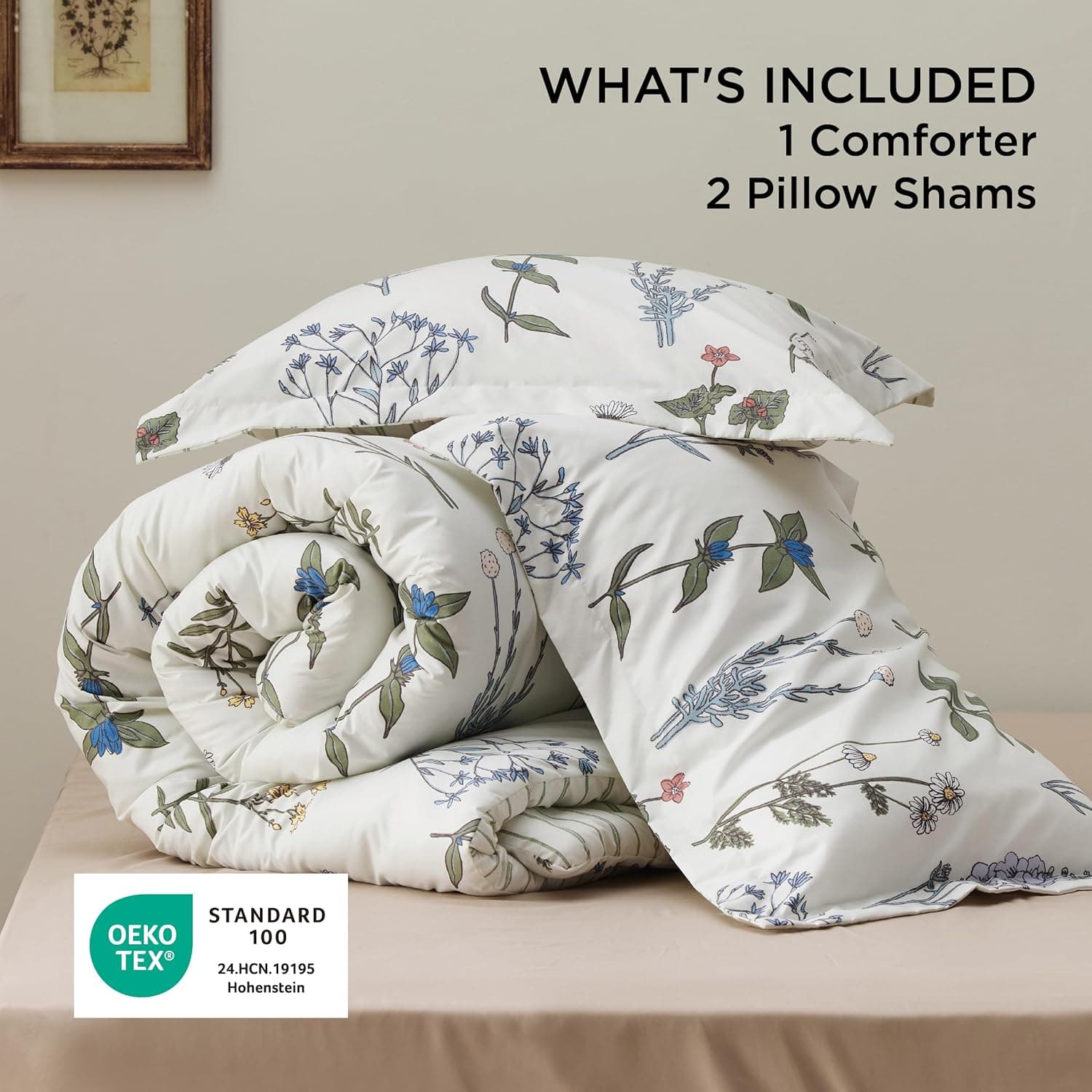 Bedsure Comforter Set Queen Size - Cute Floral Bedding Comforter Set, 3 Pieces, 1 Soft Reversible Coconut White Botanical Flowers Comforter and 2 Pillow Shams 01 - Coconut White Floral Queen - Image 7