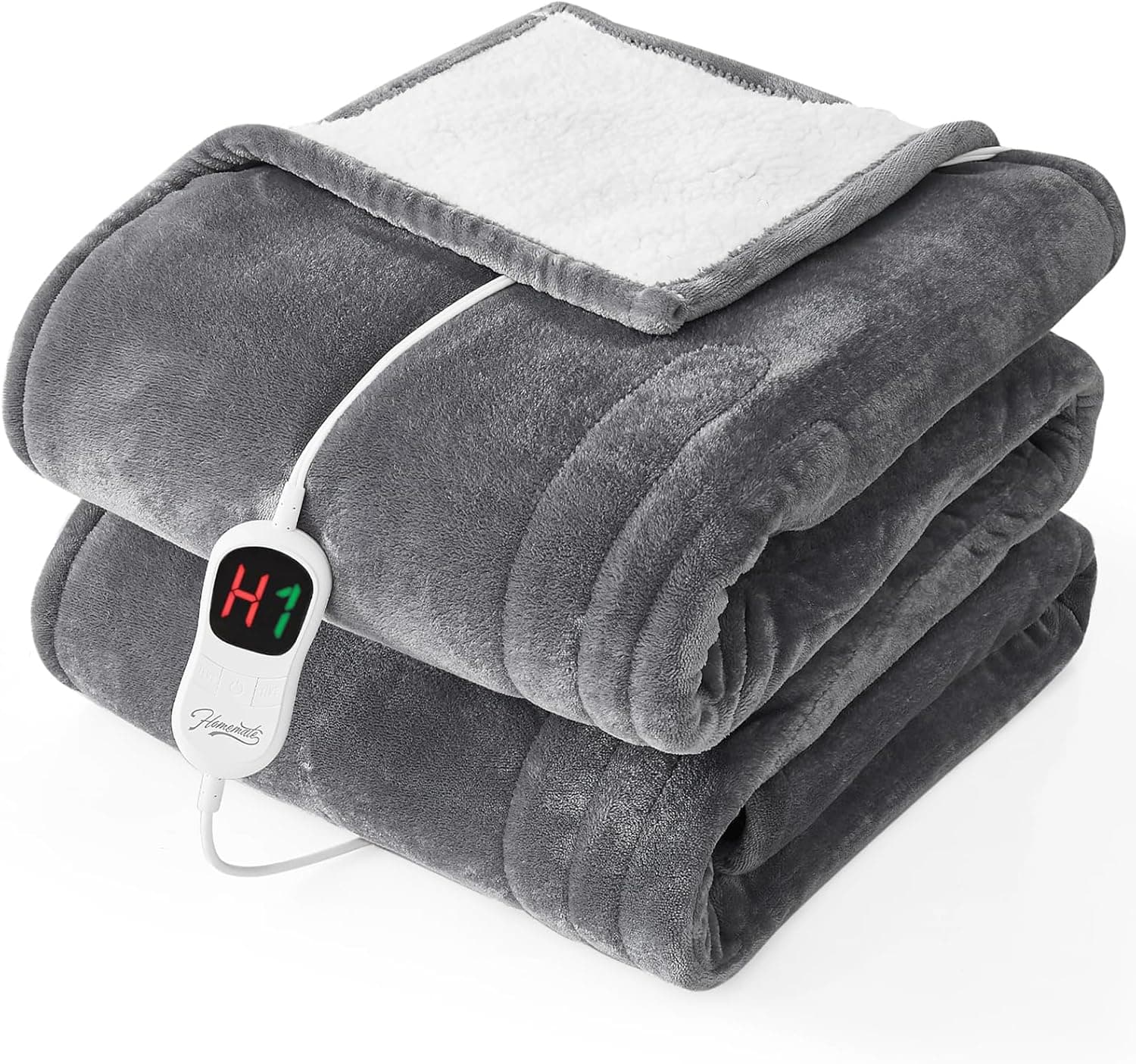 Homemate Electric Heated Blanket Twin - 62"x84" Heating Bed Blankets Throw with 10 Heating Levels 8 Hours Auto Off Fast Heating Over-Heated Protection Ultra Soft Warm Flannel ETL Certified Grey Grey Twin 62"x84" - Image 2