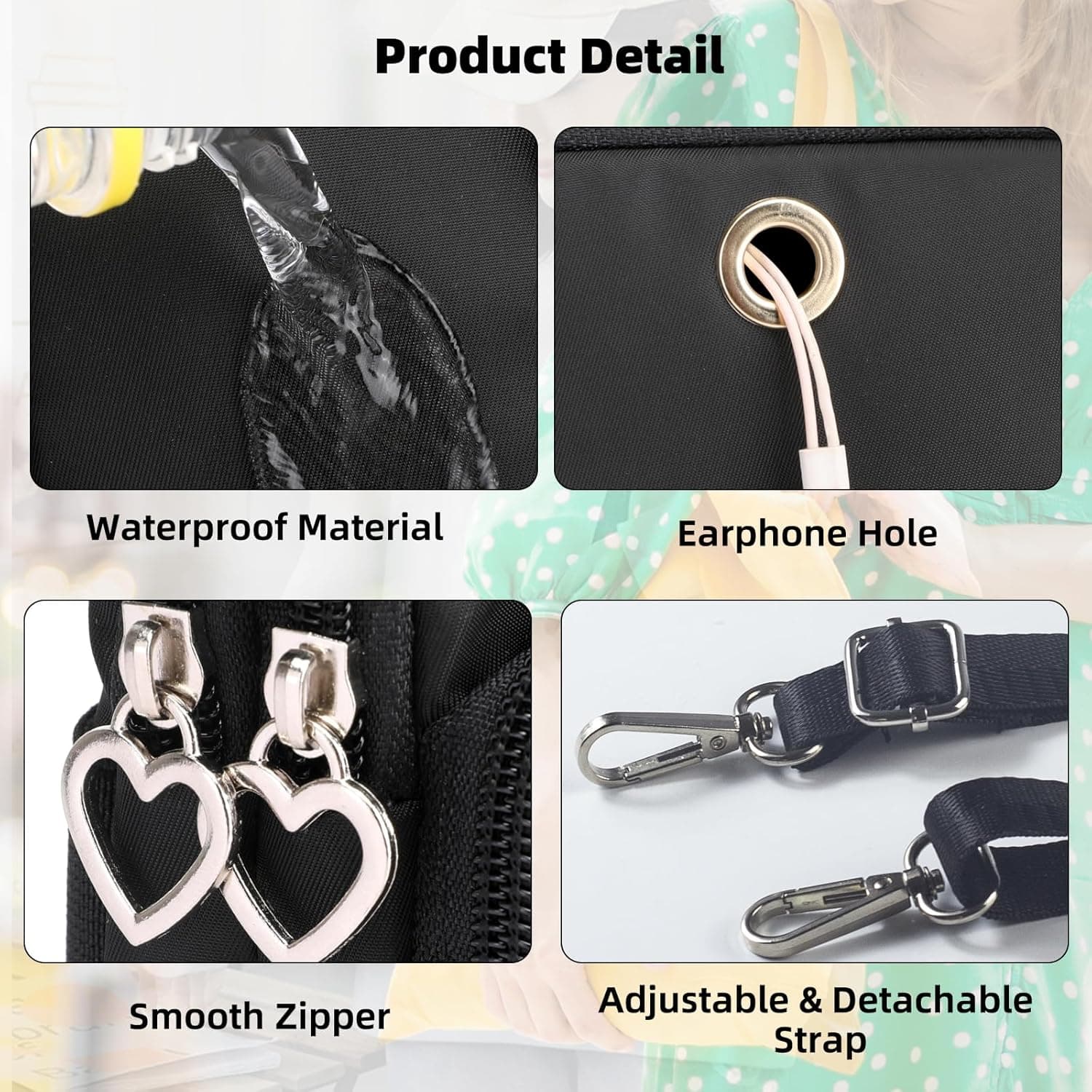 JANKS Small Crossbody Bag for Women - Mini Phone Purses with Crossbody Strap and Wallet - Nylon Arm Bag A-black - Image 6