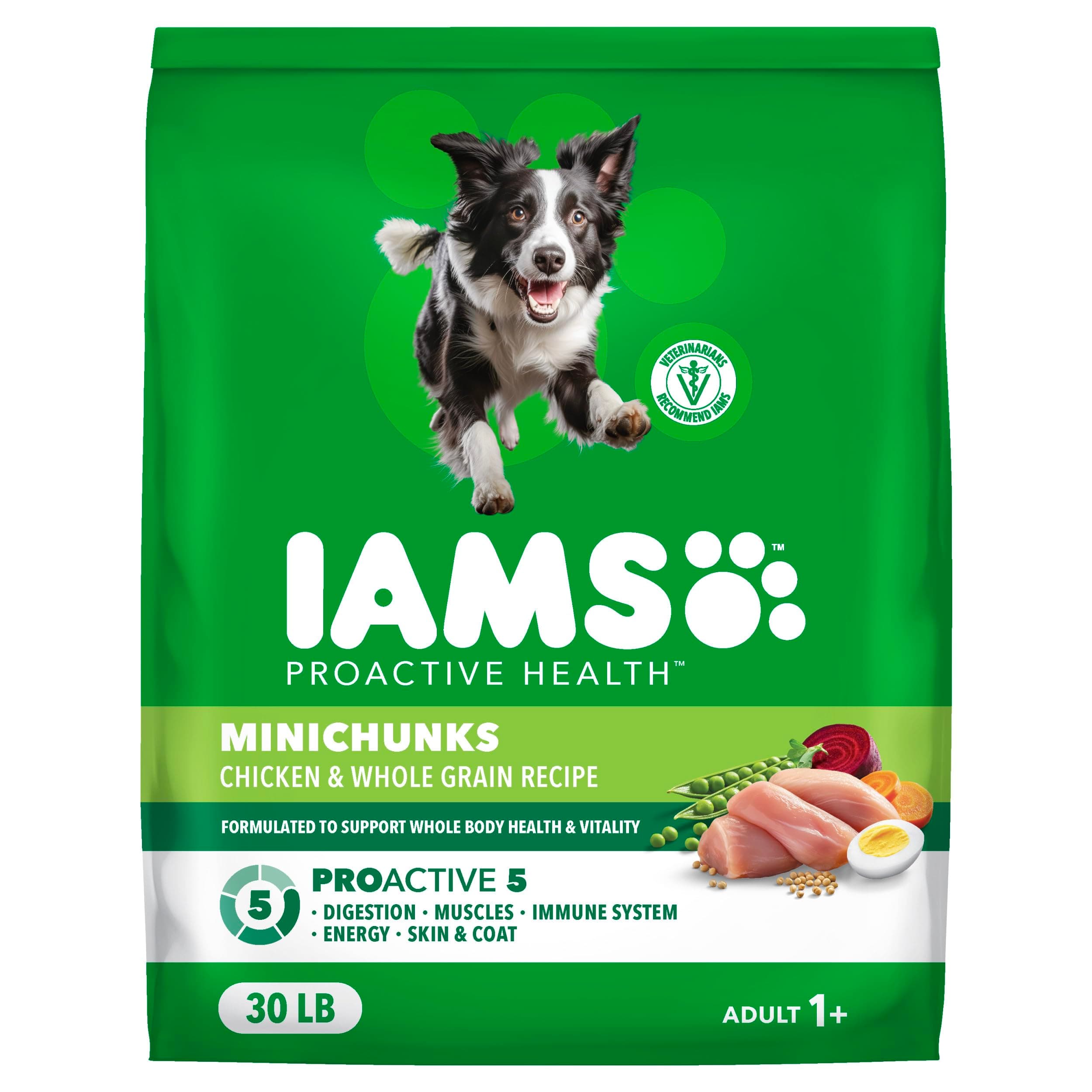 IAMS Proactive Health Adult Minichunks Comida Seca para Perros Pollo y Granos Enteros, Bolsa de 30 lb. Pollo 30 Libras (Paquete de 1)