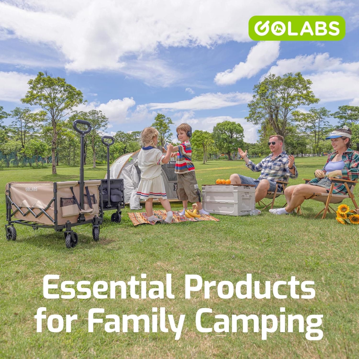 Golabs Collapsible Wagon Cart Max 350lb Load & Expandable Storage 100L, Double Bearing Design for Flexible Steering, Foldable Heavy Duty Garden Cart with 2 Cup Holders for Groceries, Garden & Camping Black - Image 8