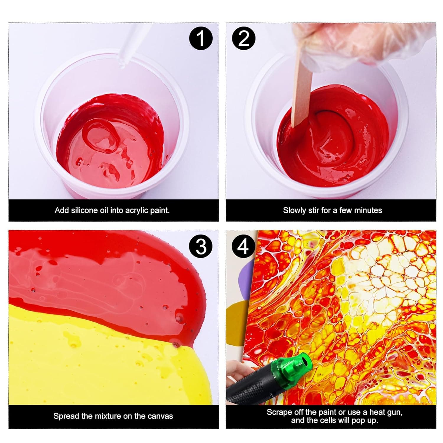 Silicone Pouring Oil - 7 Ounce 100% Silicone Acrylic Pouring Oil for Dramatic Cell Creation, Acrylic Paint Pour - Silicone Oil for Medium Compatible with Painting Acrylic, Watercolor, Cell Activator - Image 8