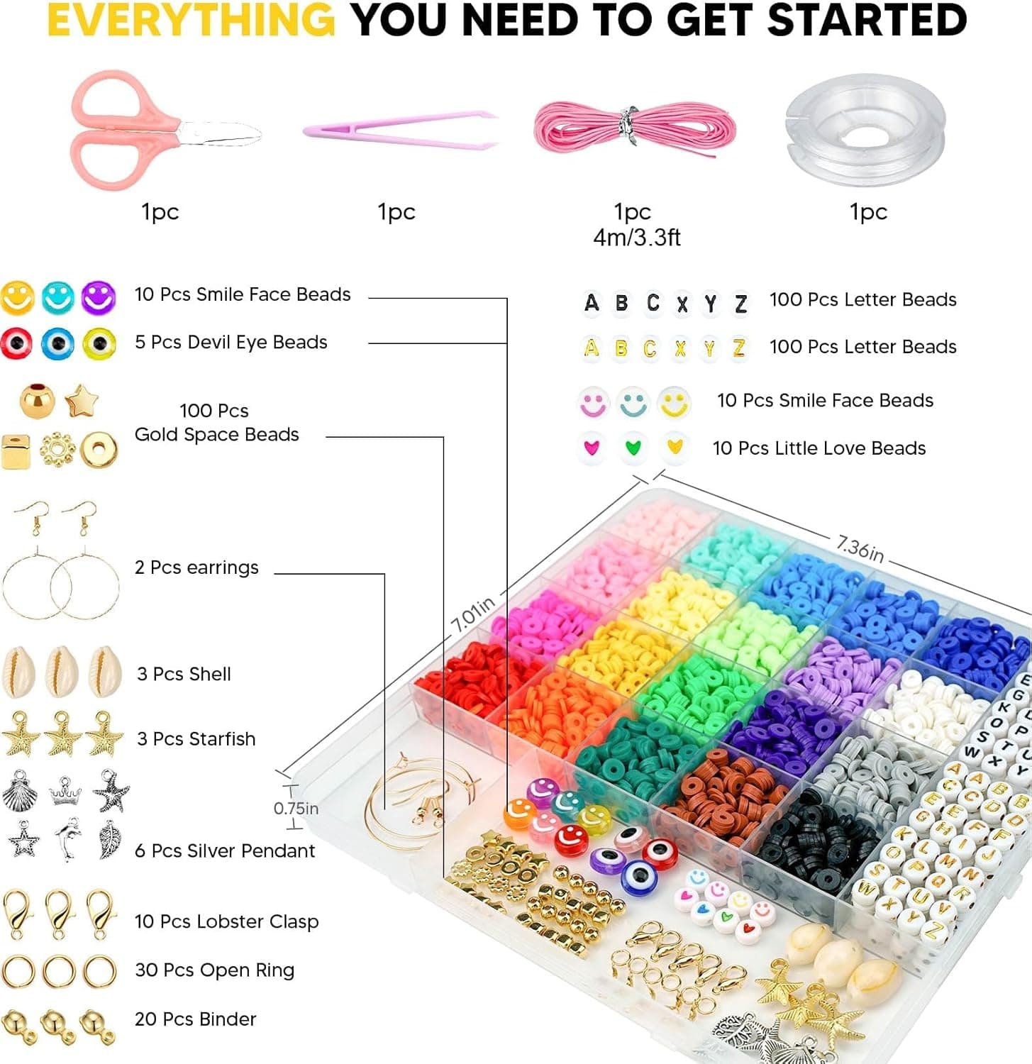 Dowsabel Clay Beads Bracelet Making Kit for Beginner, 5000 Pcs Preppy Polymer Clay Beads with Charms Kit for Jewelry Making, DIY Arts and Crafts Birthday Gifts Toys for Kids Age 6-13 Flat - Image 6