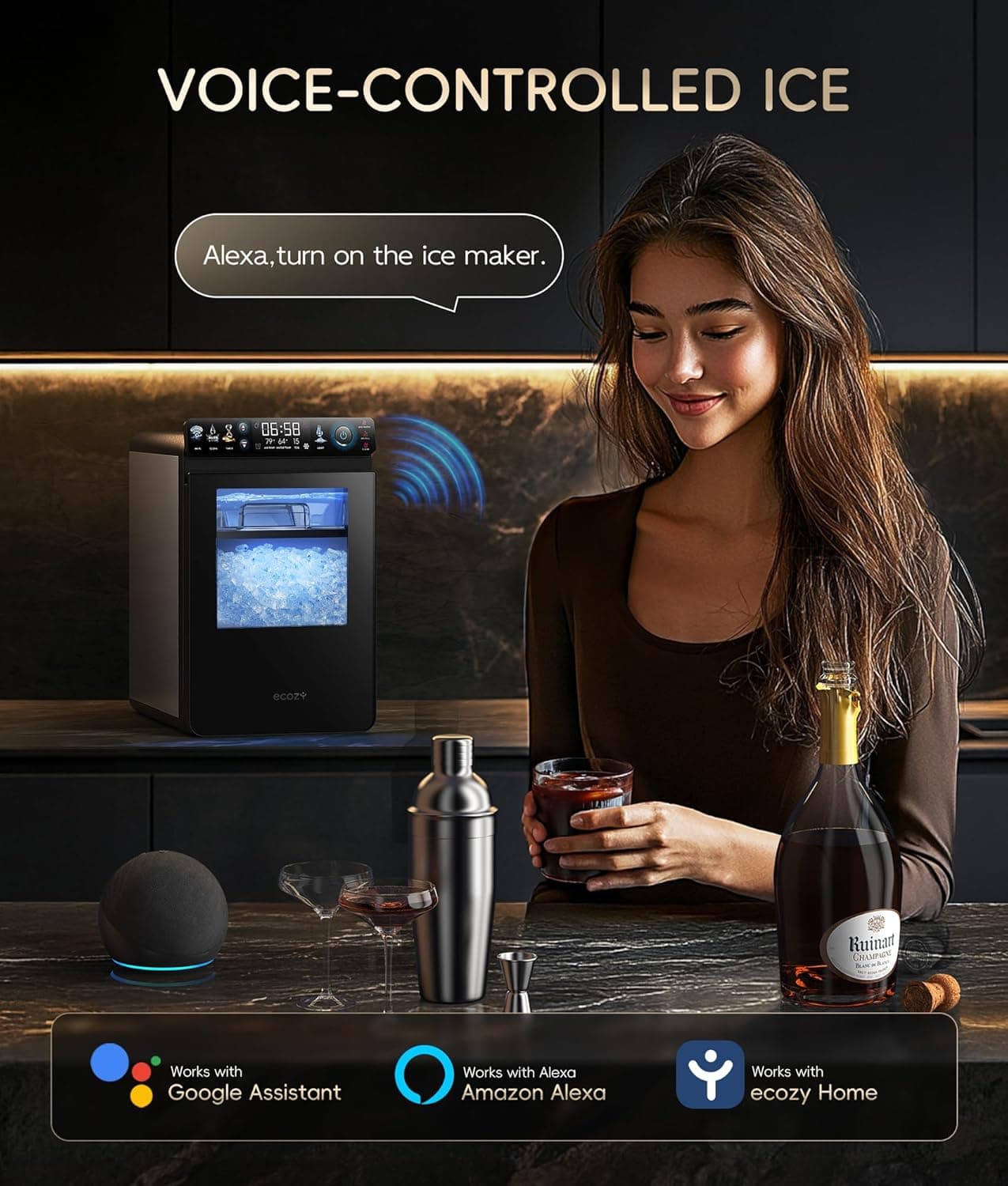 ecozy Nugget Ice Maker Countertop, Smart Pebble Ice Machine with APP Control, 44 lbs Per Day Soft Pellet Chewable Ice with Self-Cleaning, Stainless Steel Silver Nugget Ice Maker - Image 8