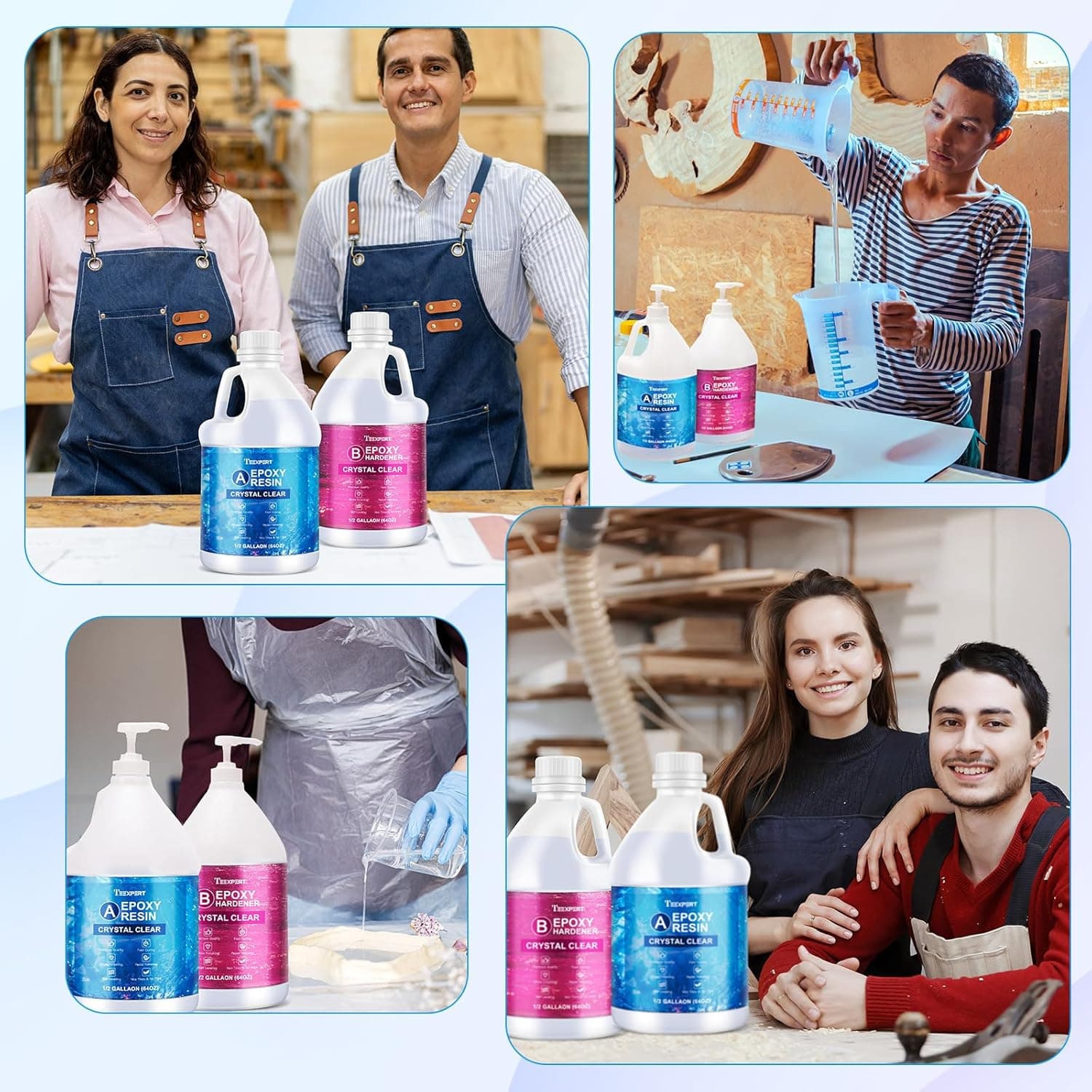 Teexpert Crystal Clear Epoxy Resin Kit 1 Gallon Self-Leveling Coating and Casting Resin, High-Gloss & Bubbles Free Resin and Hardener Kit for DIY Art, Jewelry, Table Top, Molds, Wood 1:1 Ratio - Image 9