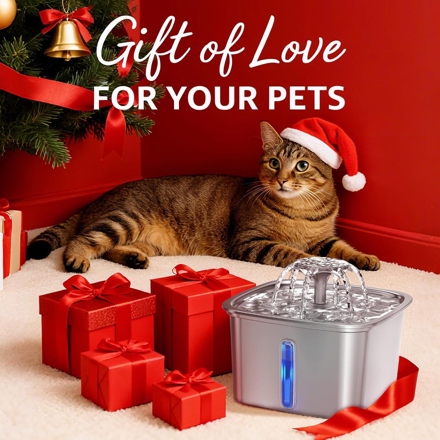 Veken Innovation Award Winner Stainless Steel Cat Water Fountain, 95oz/2.8L Automatic Pet Fountain Dog Water Dispenser with Replacement Filters & Silicone Mat, Gifts for Christmas, Cats, Dogs (Silver) Silver 95oz+2 Filters+2 Sponges - Image 10