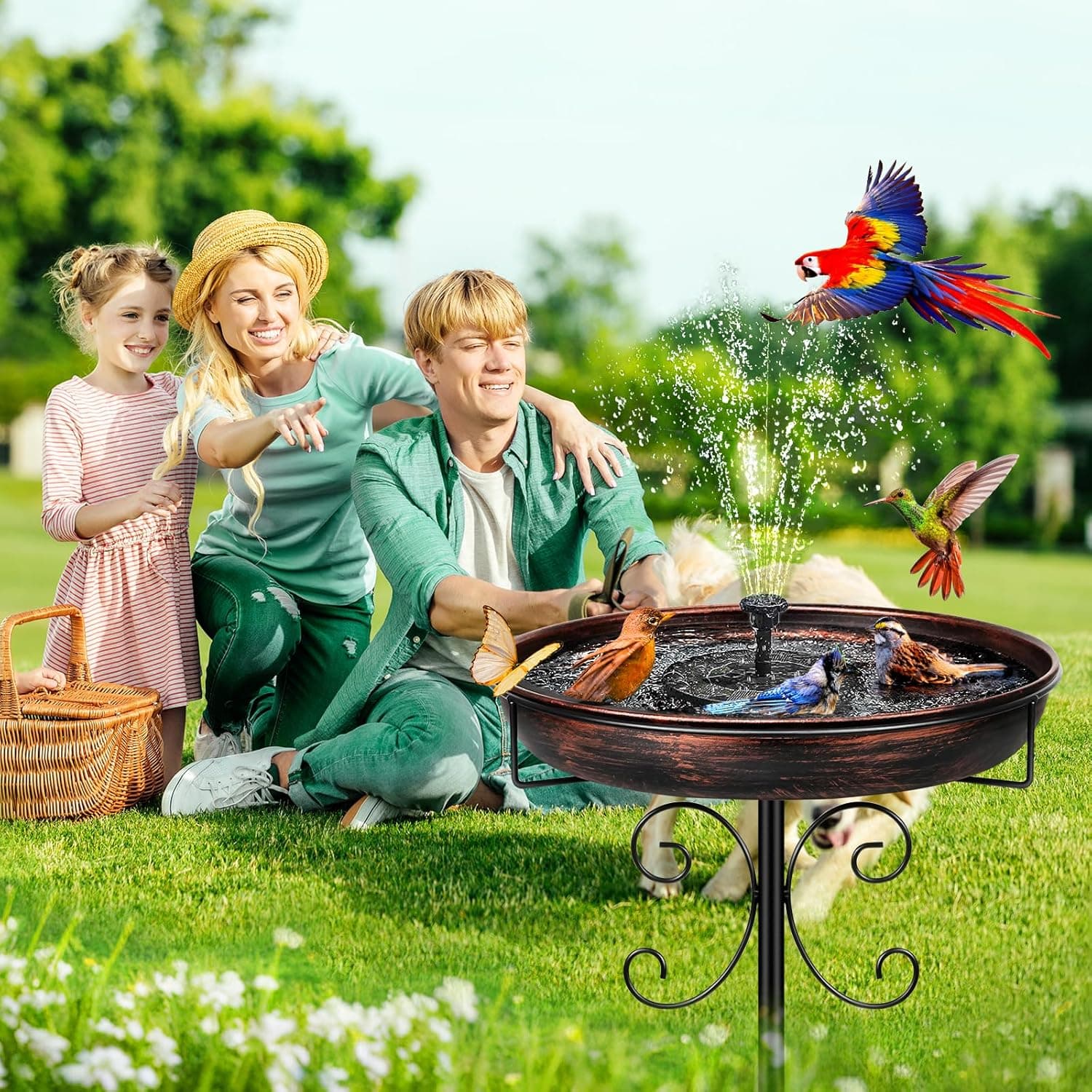 Daoeny 35In Metal Bird Bath for Outside, Vintage Freestanding Birdbaths & Birdfeeder, Bird Baths Feeder Bowl for Outdoors Garden Patio Yard Lawn Decor, Upgraded 5-Pronged Base (Antique Bronze) - Image 7