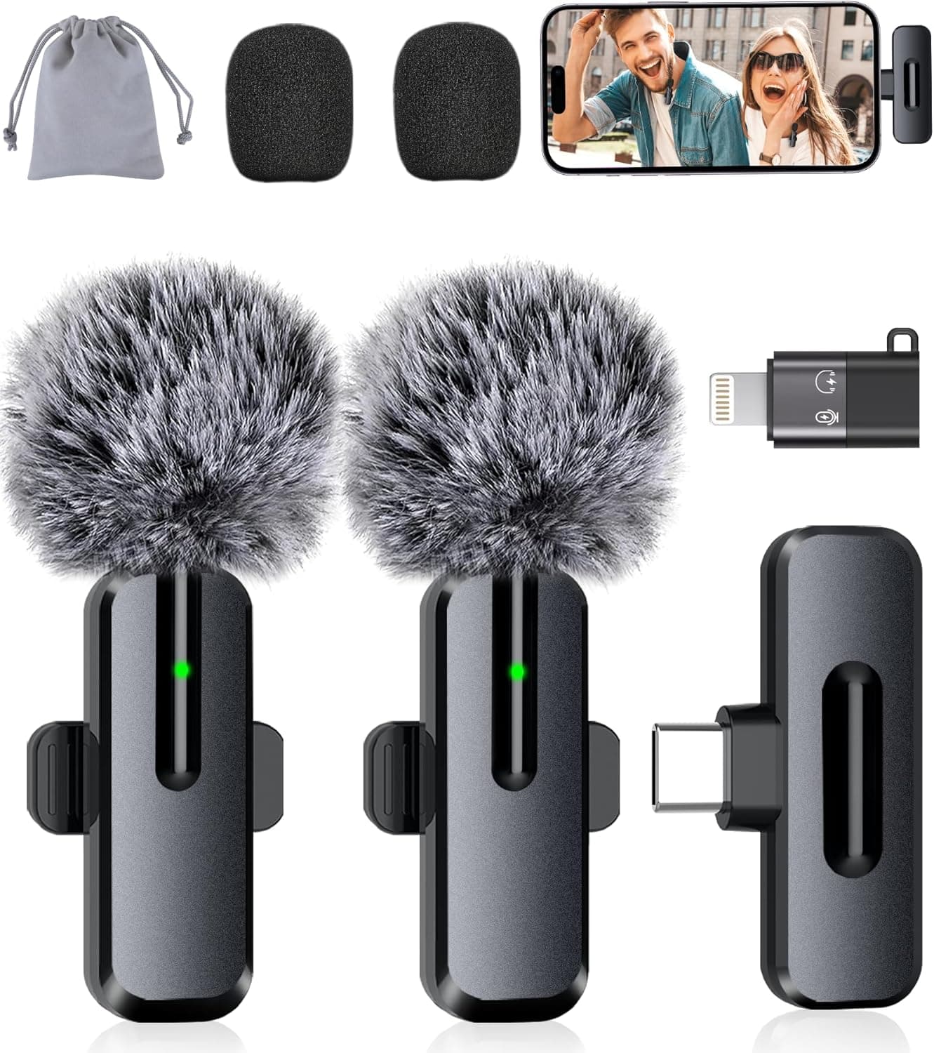 ZOPPLM Wireless Mini Microphone para sa iPhone - 2 Pack Lavalier Bluetooth Microphone para sa Video Recording, 2 sa 1 Noise Reduction - Image 2